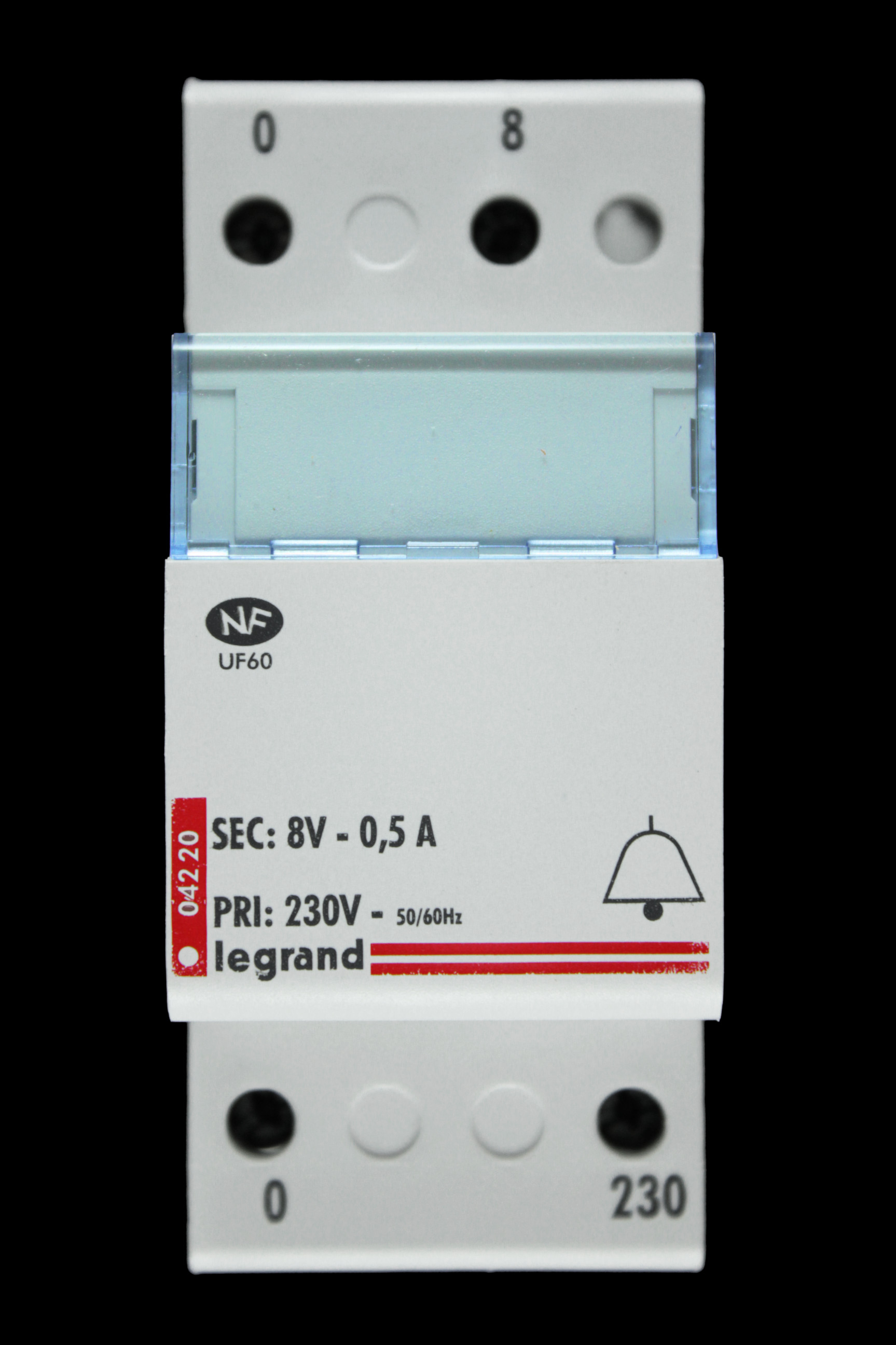 LEGRAND 8V 0.5A DOOR BELL TRANSFORMER DIN RAIL 230V 04220