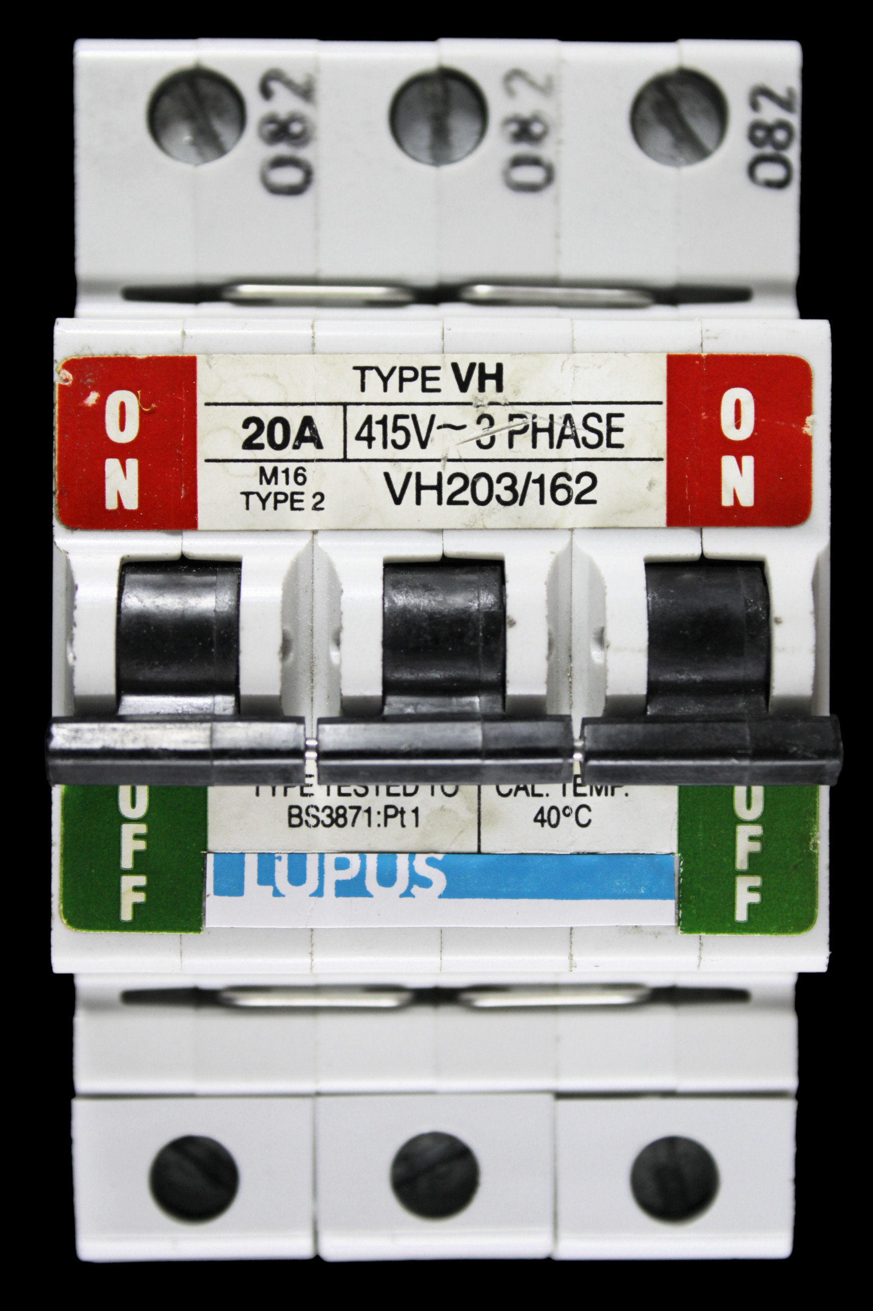LUPUS 20 AMP TYPE 2 M16 TRIPLE POLE MCB CIRCUIT BREAKER VH203/162