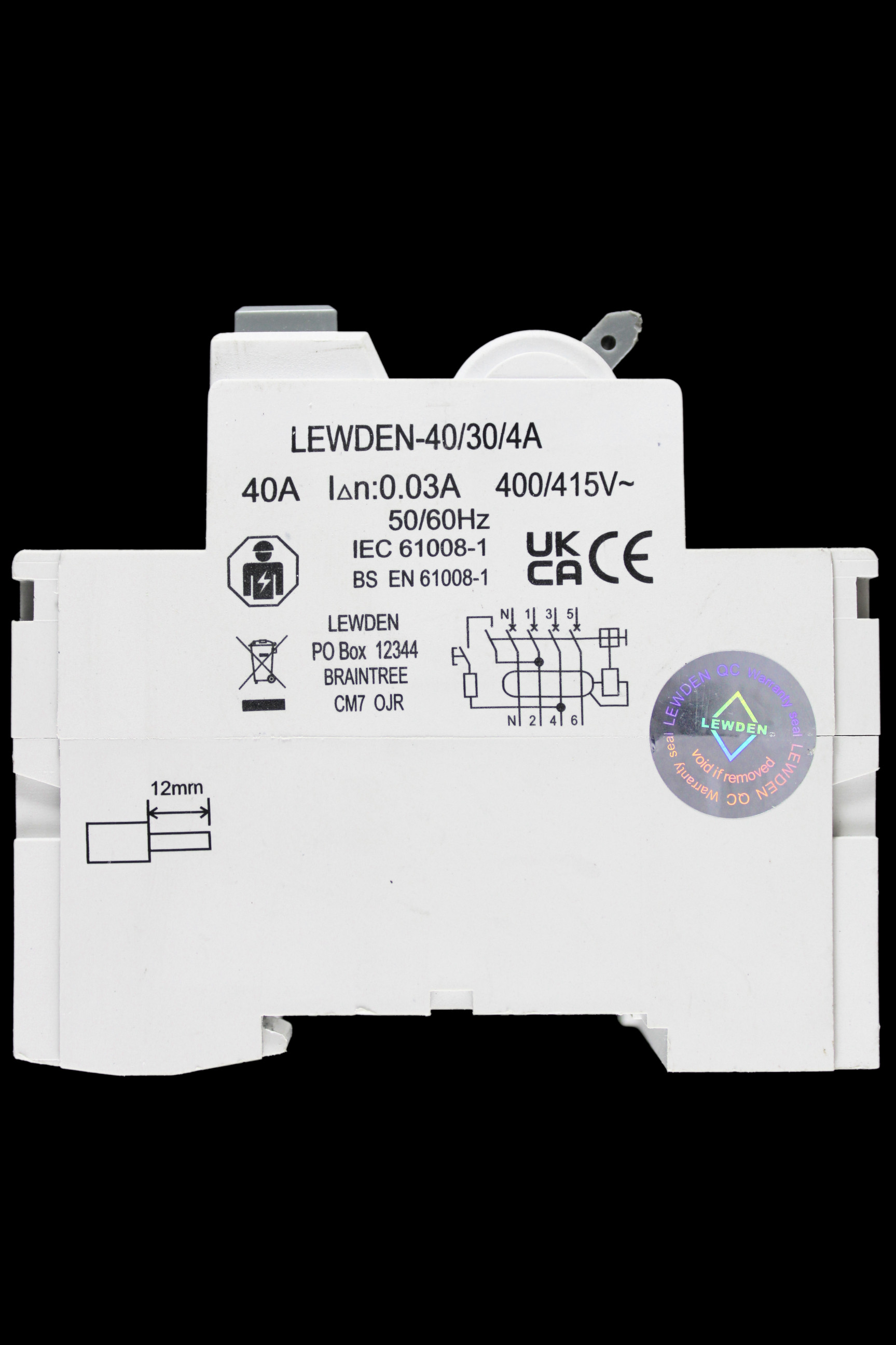 LEWDEN 40 AMP 30mA FOUR POLE RCCB TYPE A LEWDEN-40/30/4A