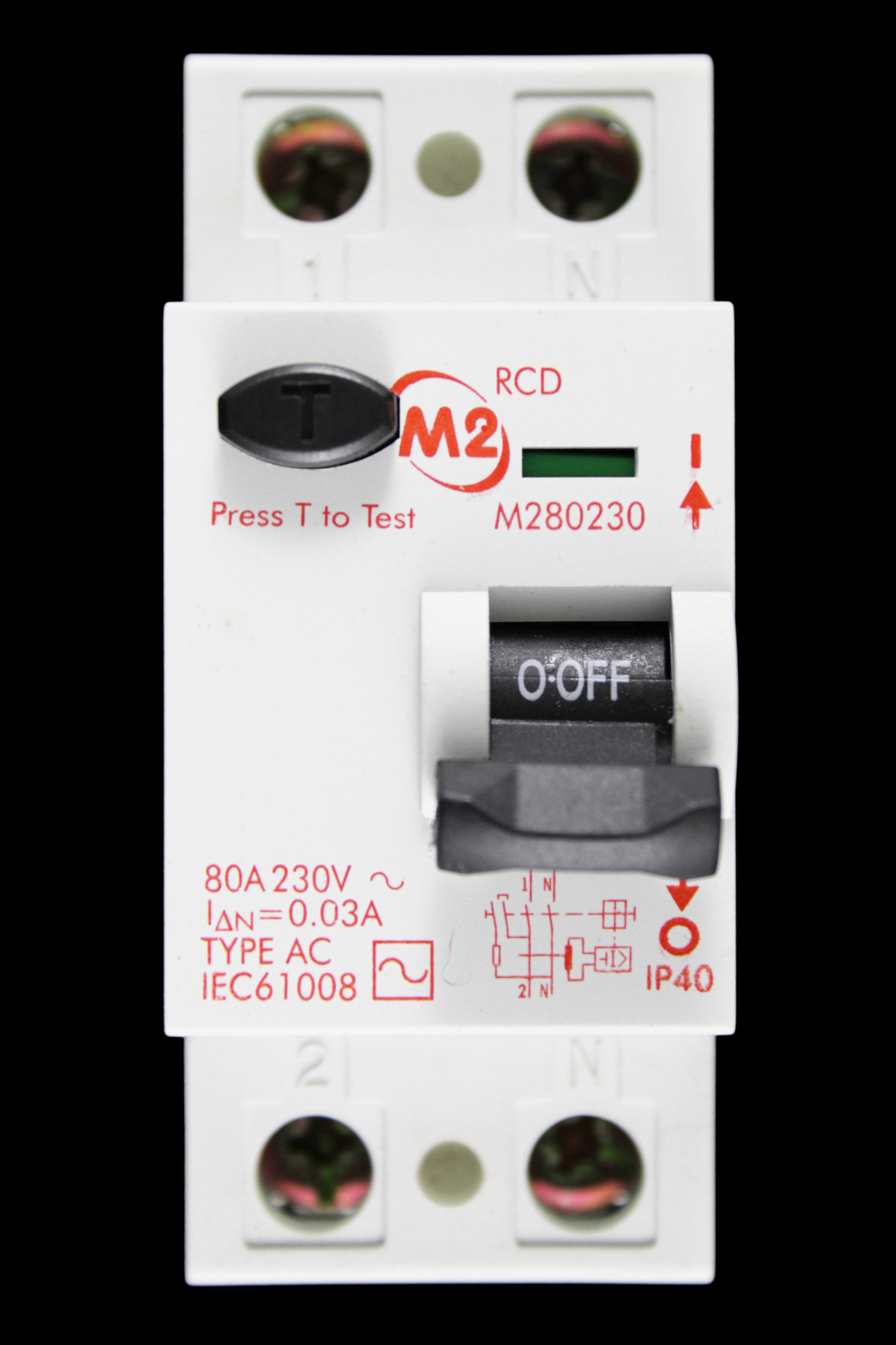 M2 80 AMP 30mA DOUBLE POLE RCD TYPE AC M280230