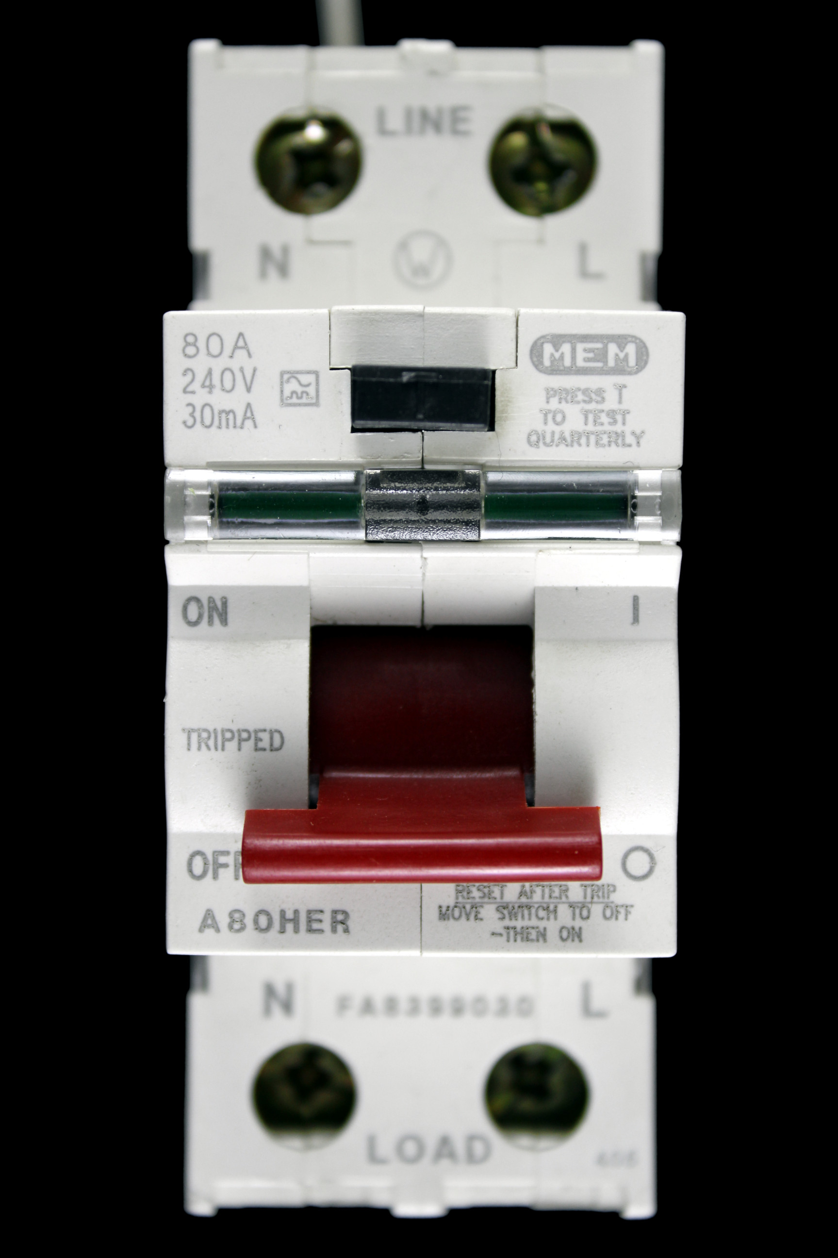 MEM 80 AMP 30mA DOUBLE POLE RCD TYPE A A80HER