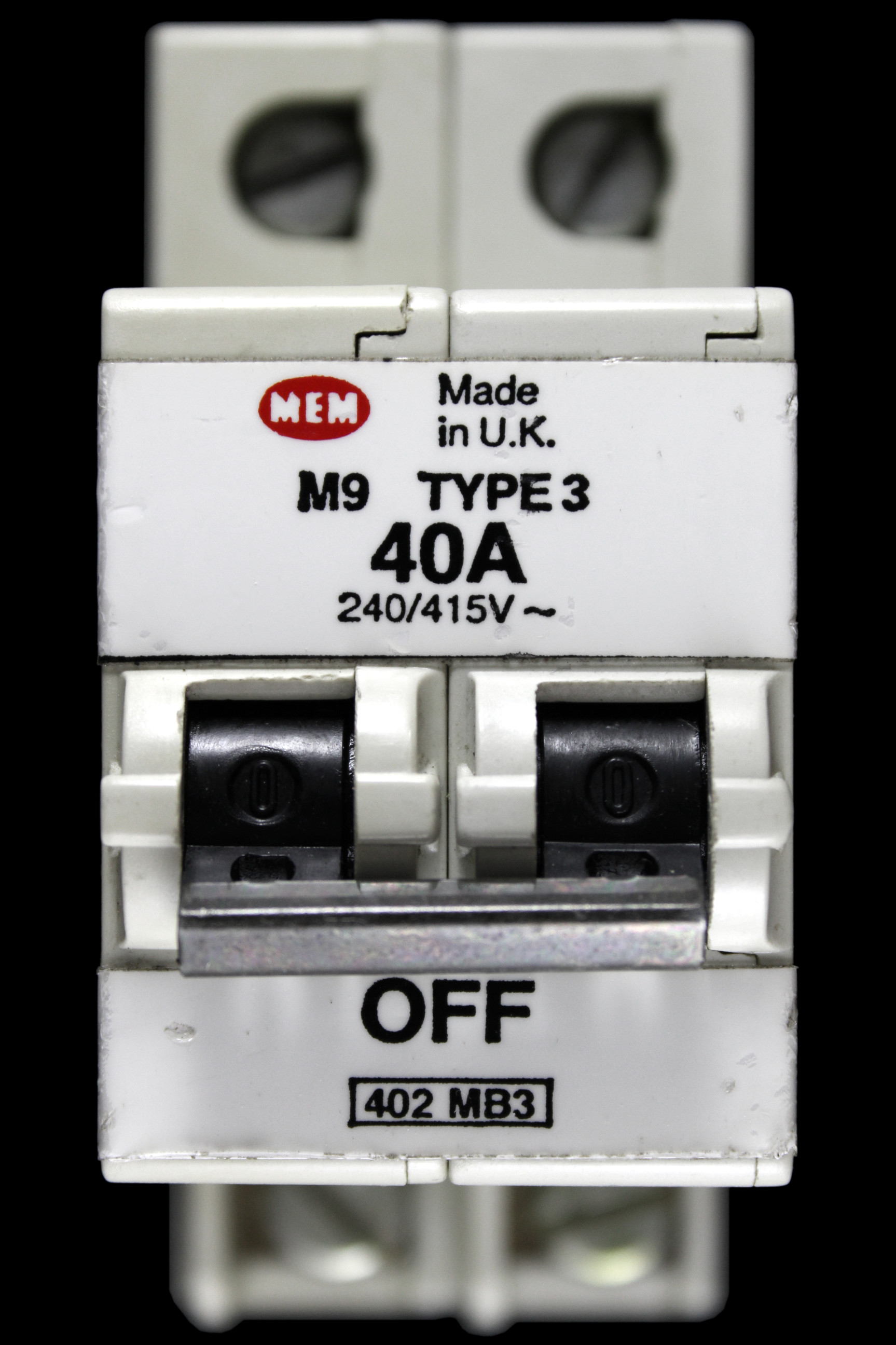 MEM 40 AMP TYPE 3 M9 DOUBLE POLE MCB CIRCUIT BREAKER 402MB3