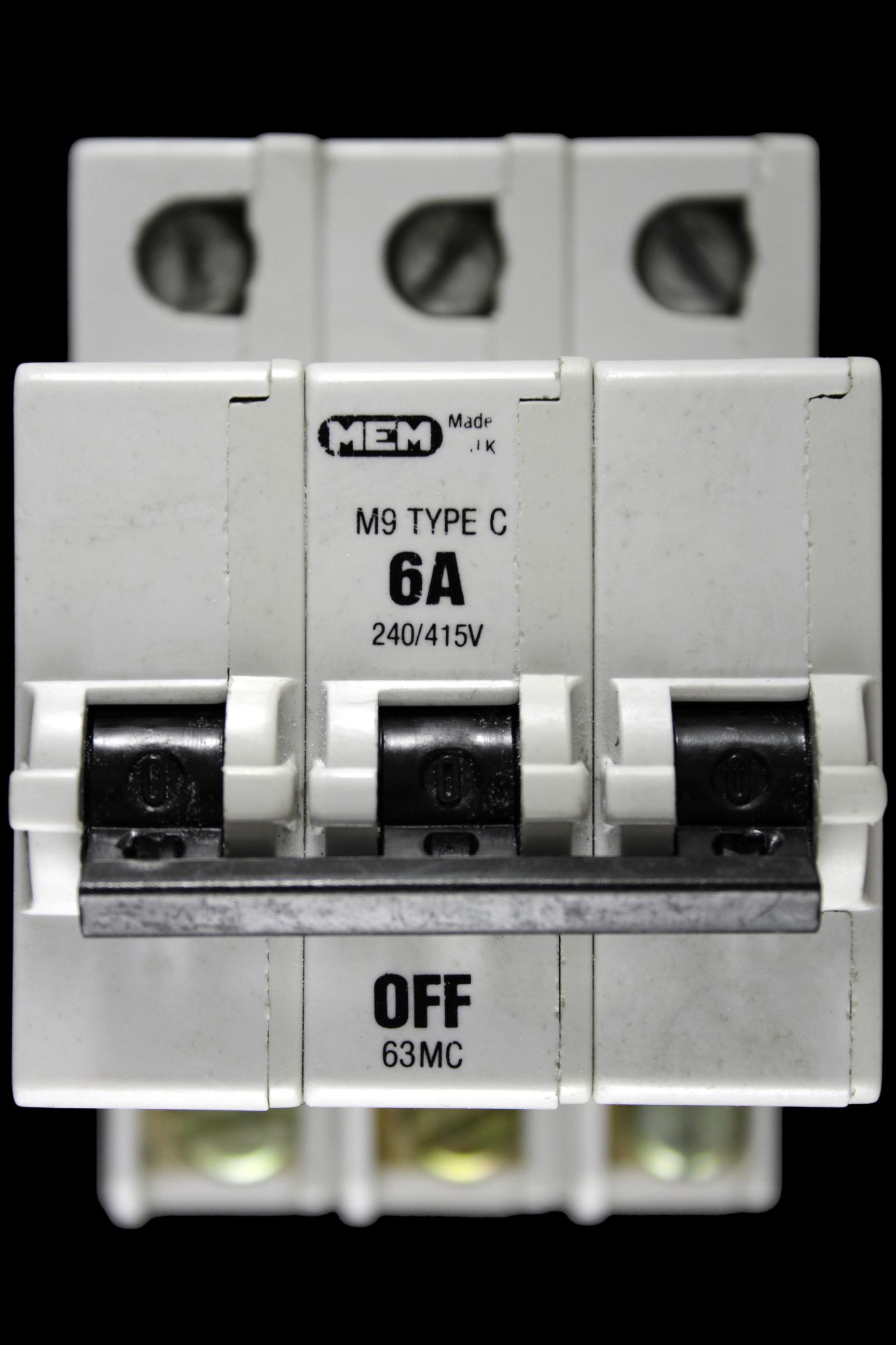 MEM 6 AMP CURVE C M9 TRIPLE POLE MCB CIRCUIT BREAKER 63MC