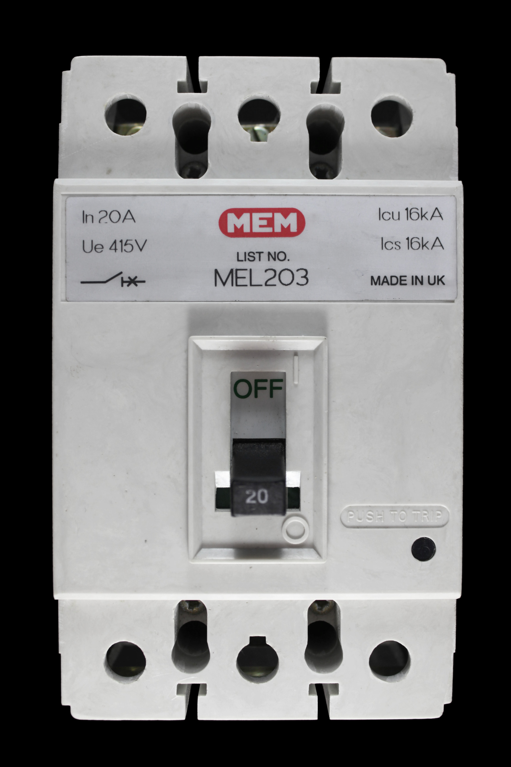 MEM 20 AMP 16kA TRIPLE POLE MCCB MEL203