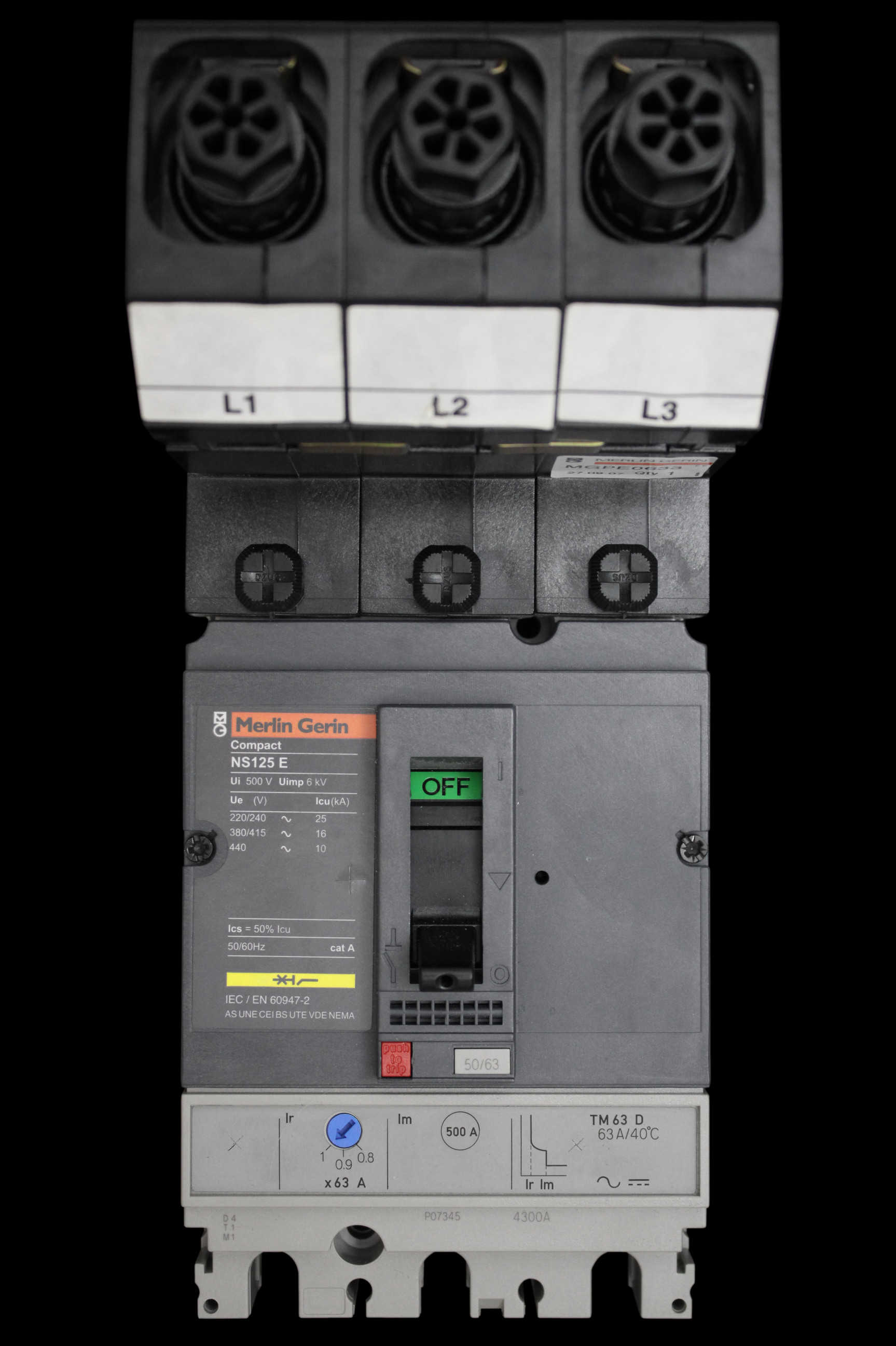 MERLIN GERIN 63 AMP 16kA TRIPLE POLE MCCB MGPE0633 NS125E