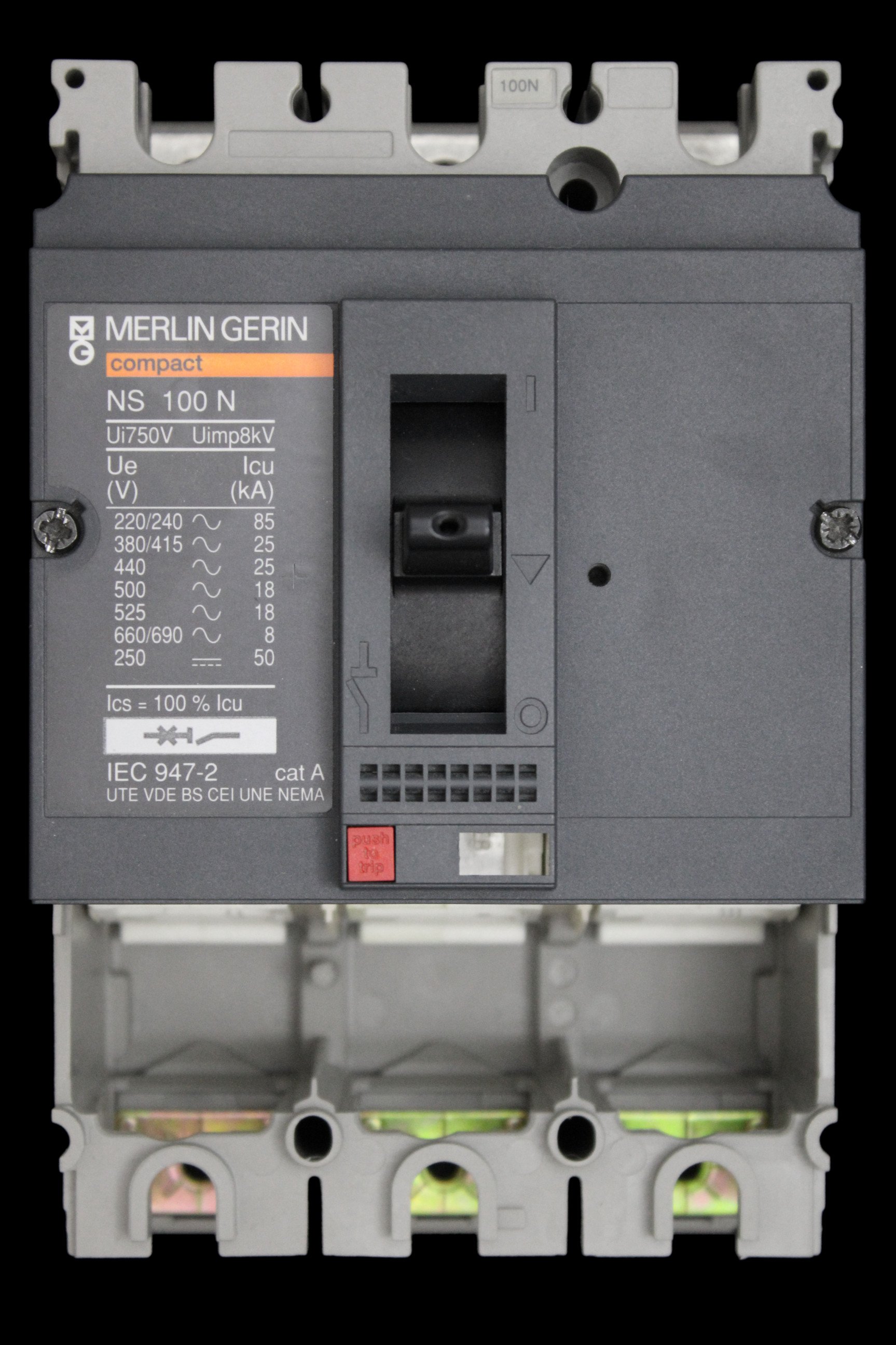 MERLIN GERIN 100 AMP 25kA TRIPLE POLE MCCB WITHOUT TRIP UNIT NS100N 29003