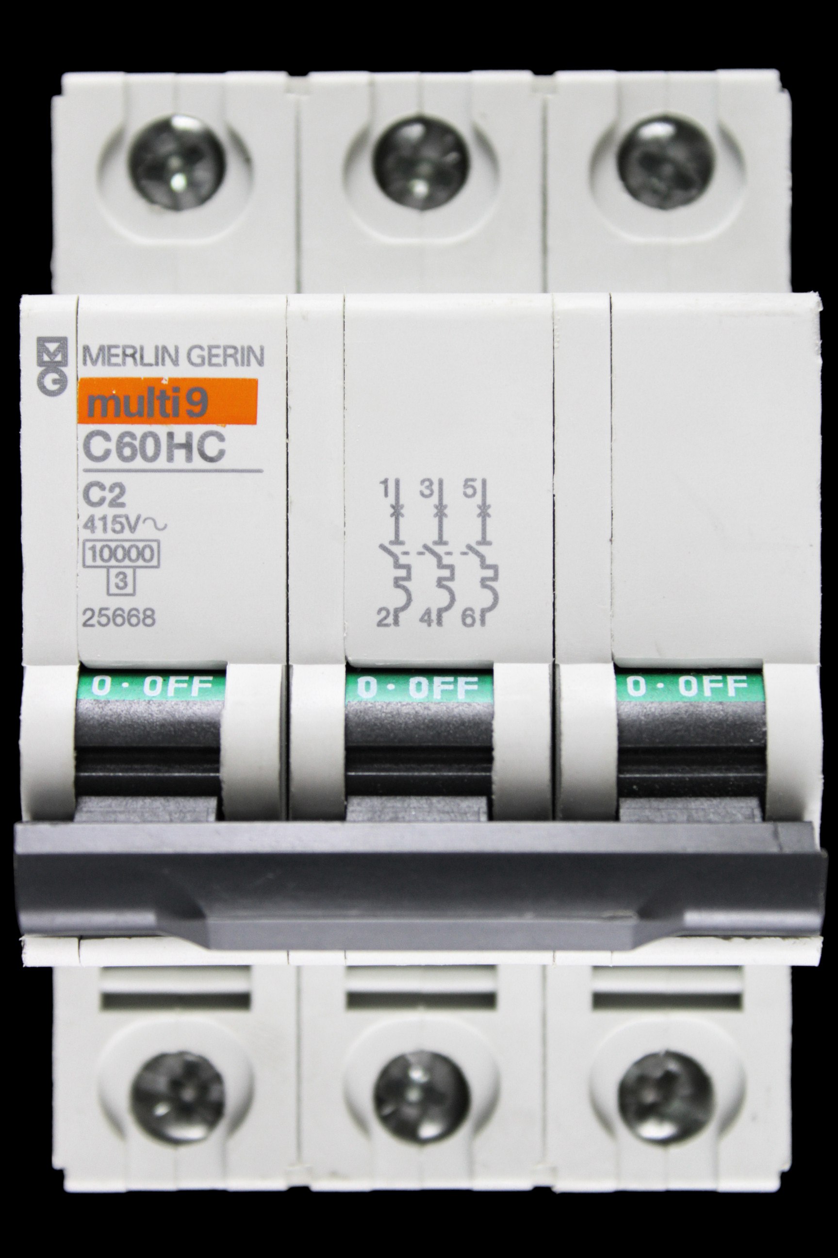 MERLIN GERIN 2 AMP CURVE C 10kA TRIPLE POLE MCB CIRCUIT BREAKER C60HC 25668
