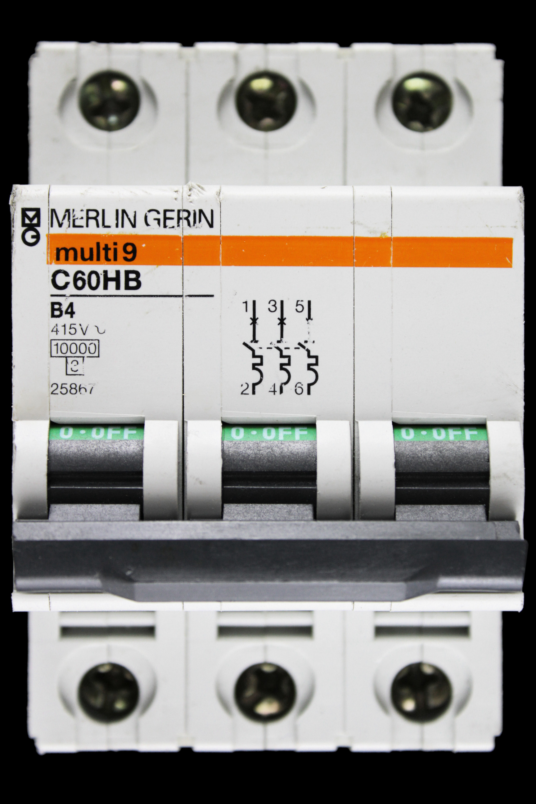 MERLIN GERIN 4 AMP CURVE B 10kA TRIPLE POLE MCB CIRCUIT BREAKER C60HB 25867