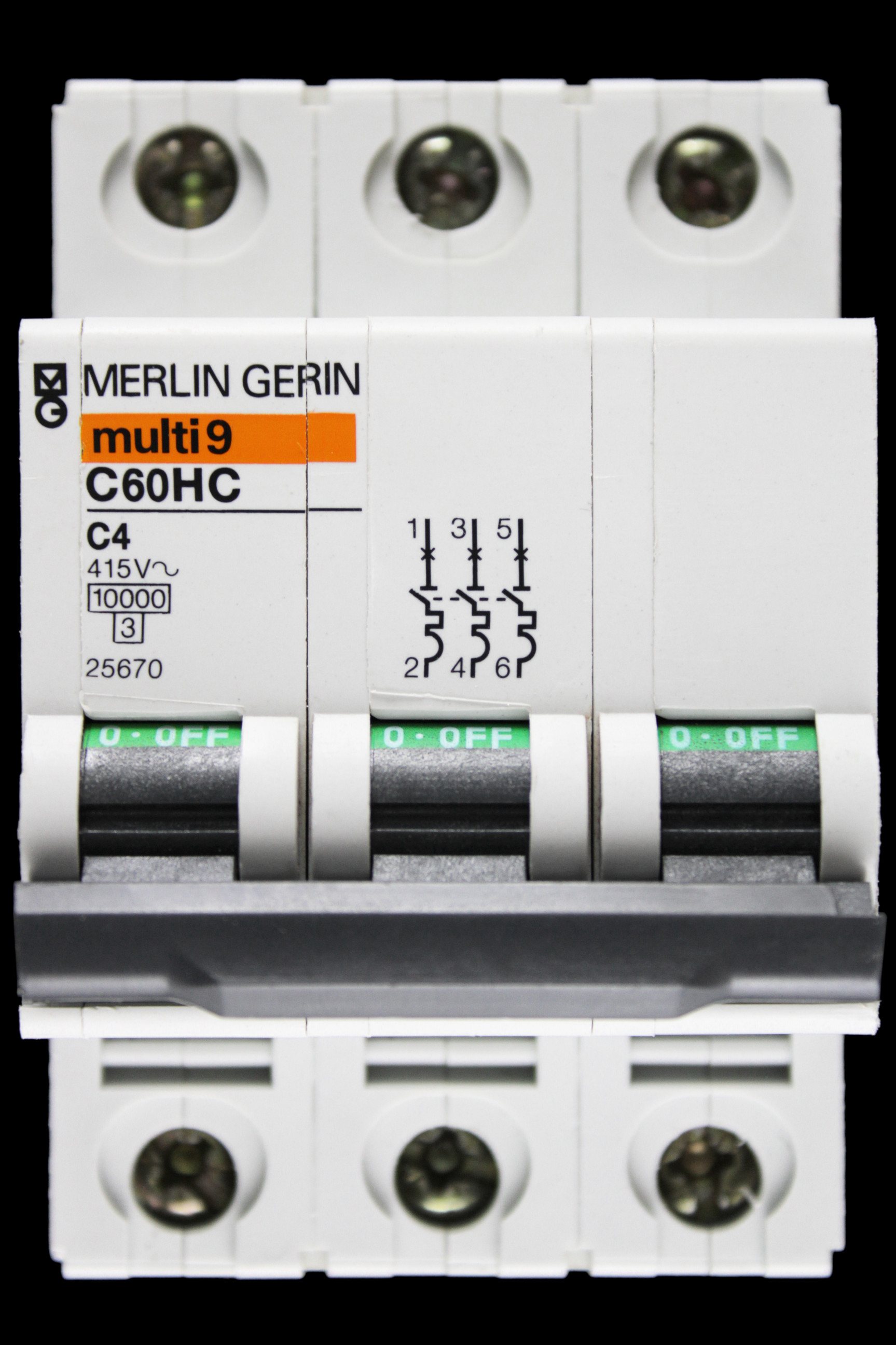 MERLIN GERIN 4 AMP CURVE C 10kA TRIPLE POLE MCB CIRCUIT BREAKER C60HC 25670