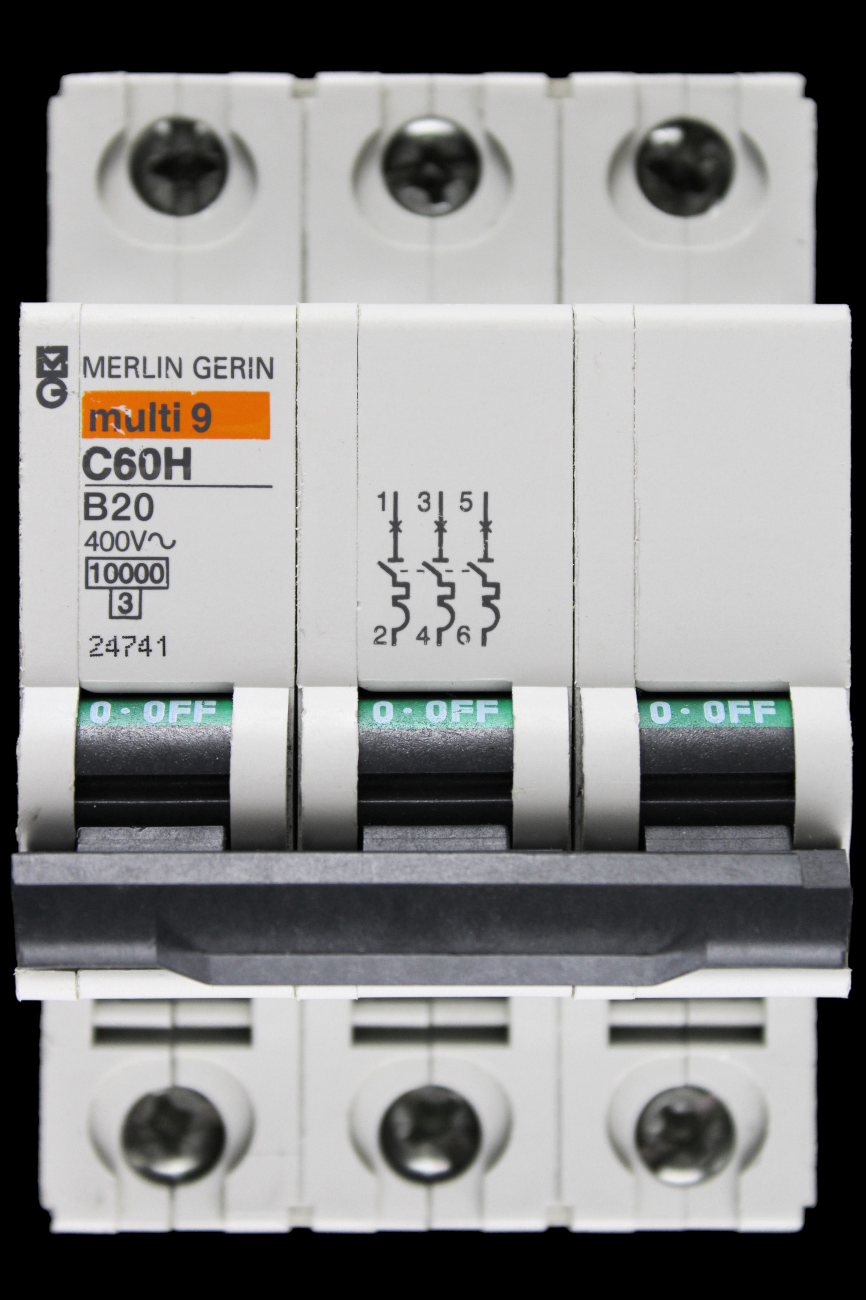 MERLIN GERIN 20 AMP CURVE B 10kA TRIPLE POLE MCB CIRCUIT BREAKER C60H 24741