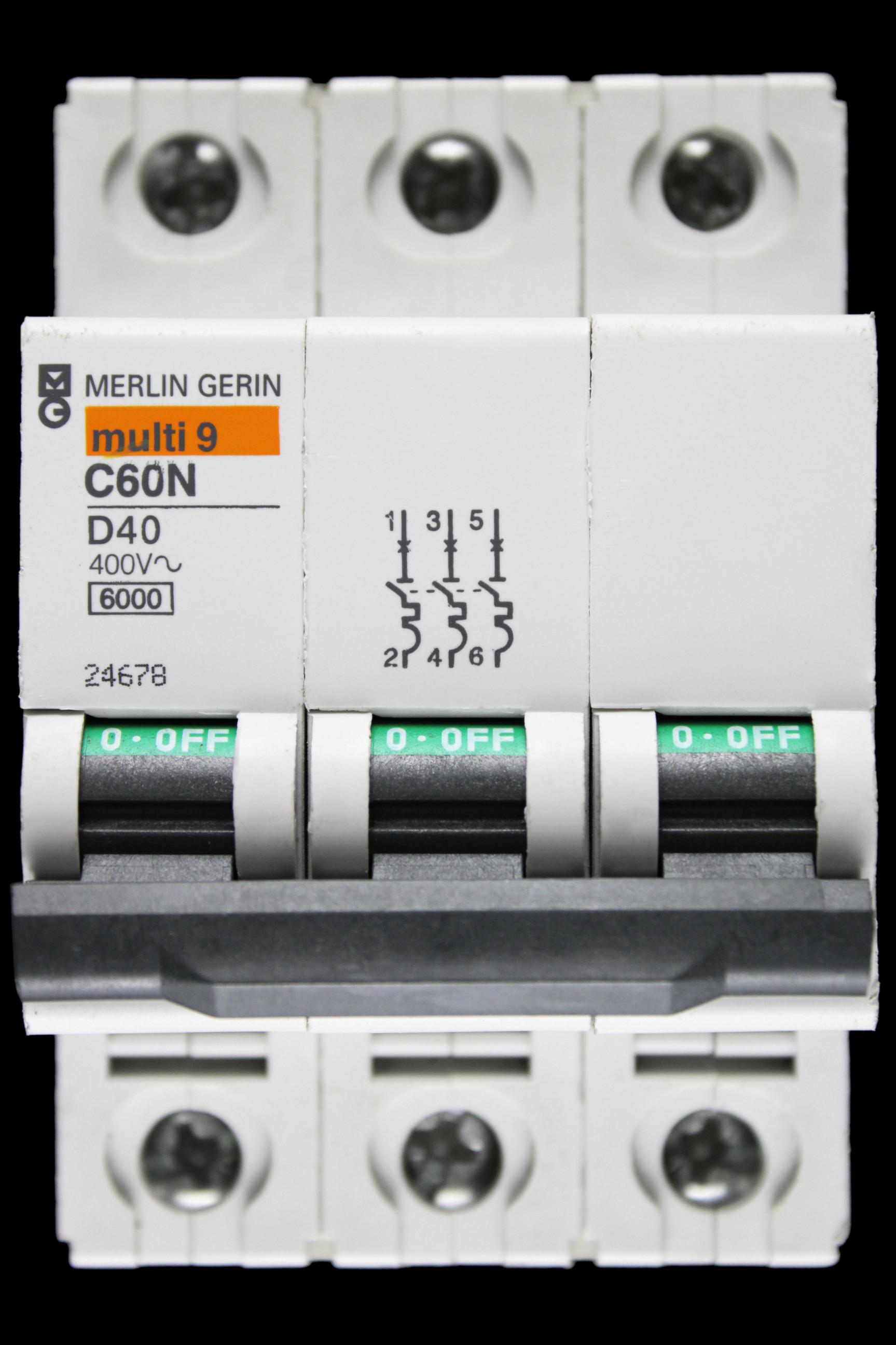MERLIN GERIN 40 AMP CURVE D 6kA TRIPLE POLE MCB CIRCUIT BREAKER C60N 24678
