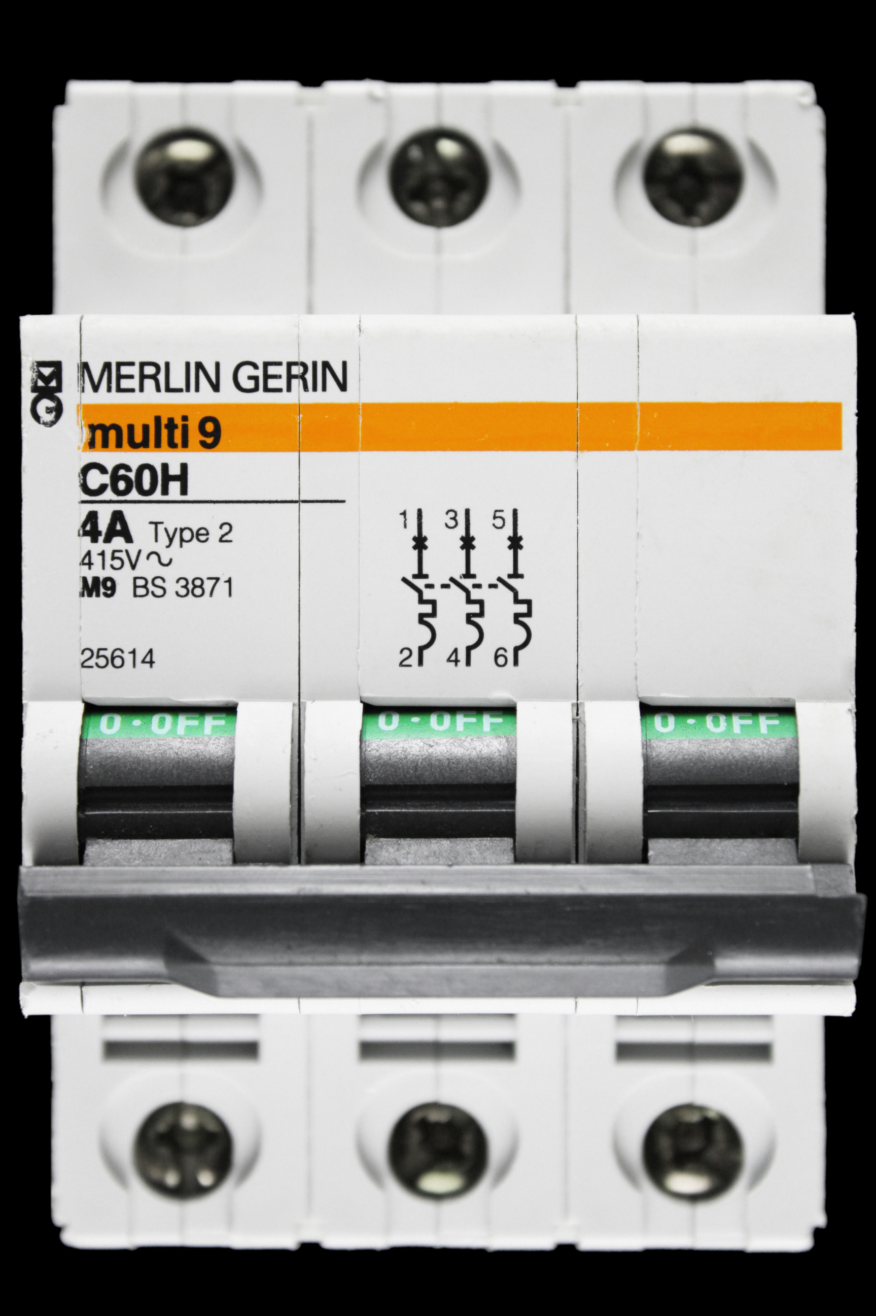 MERLIN GERIN 4 AMP TYPE 2 M9 TRIPLE POLE MCB CIRCUIT BREAKER C60H 25614 MULTI9