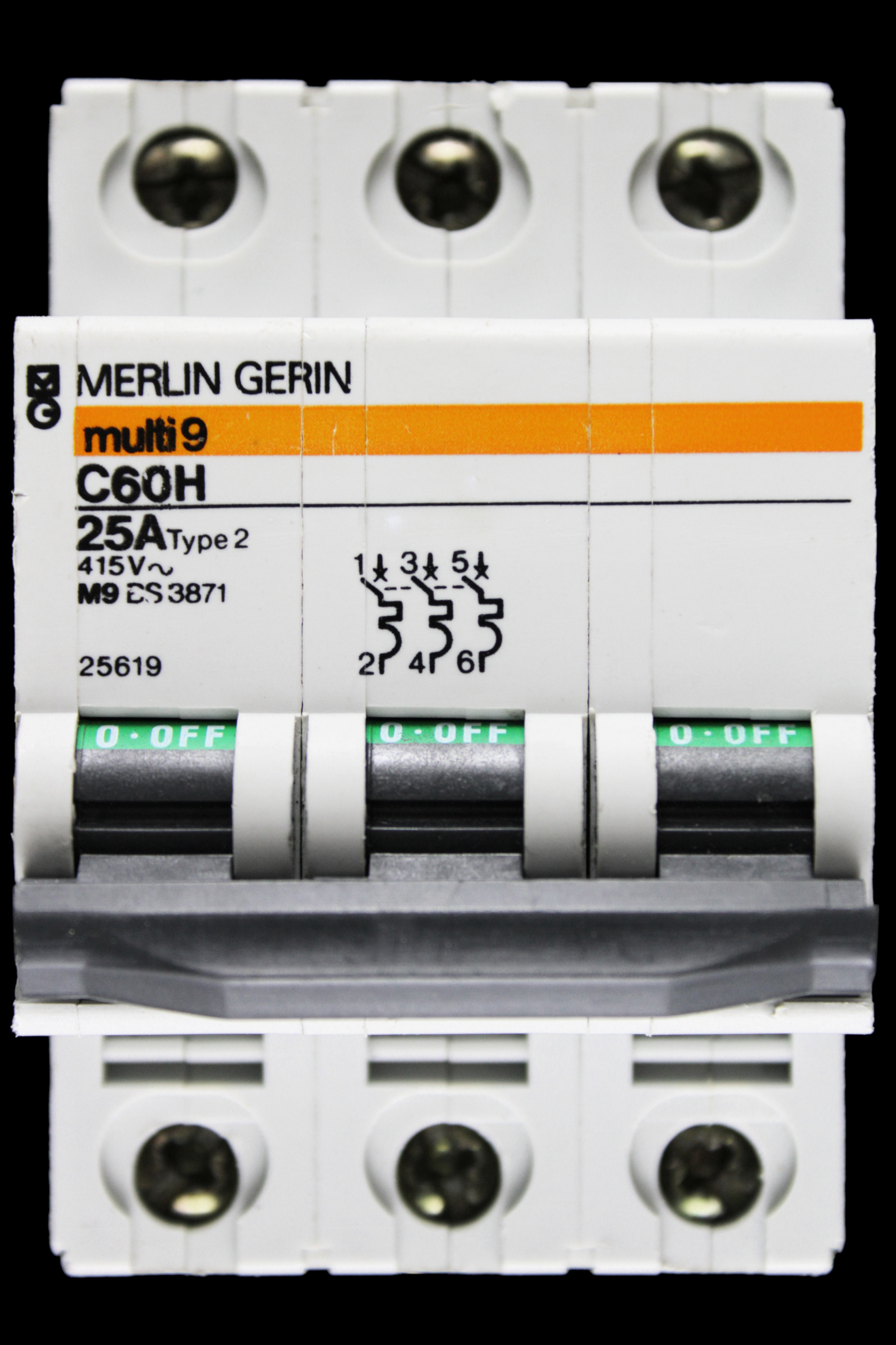 MERLIN GERIN 25 AMP TYPE 2 M9 TRIPLE POLE MCB CIRCUIT BREAKER C60H 25619 MULTI9