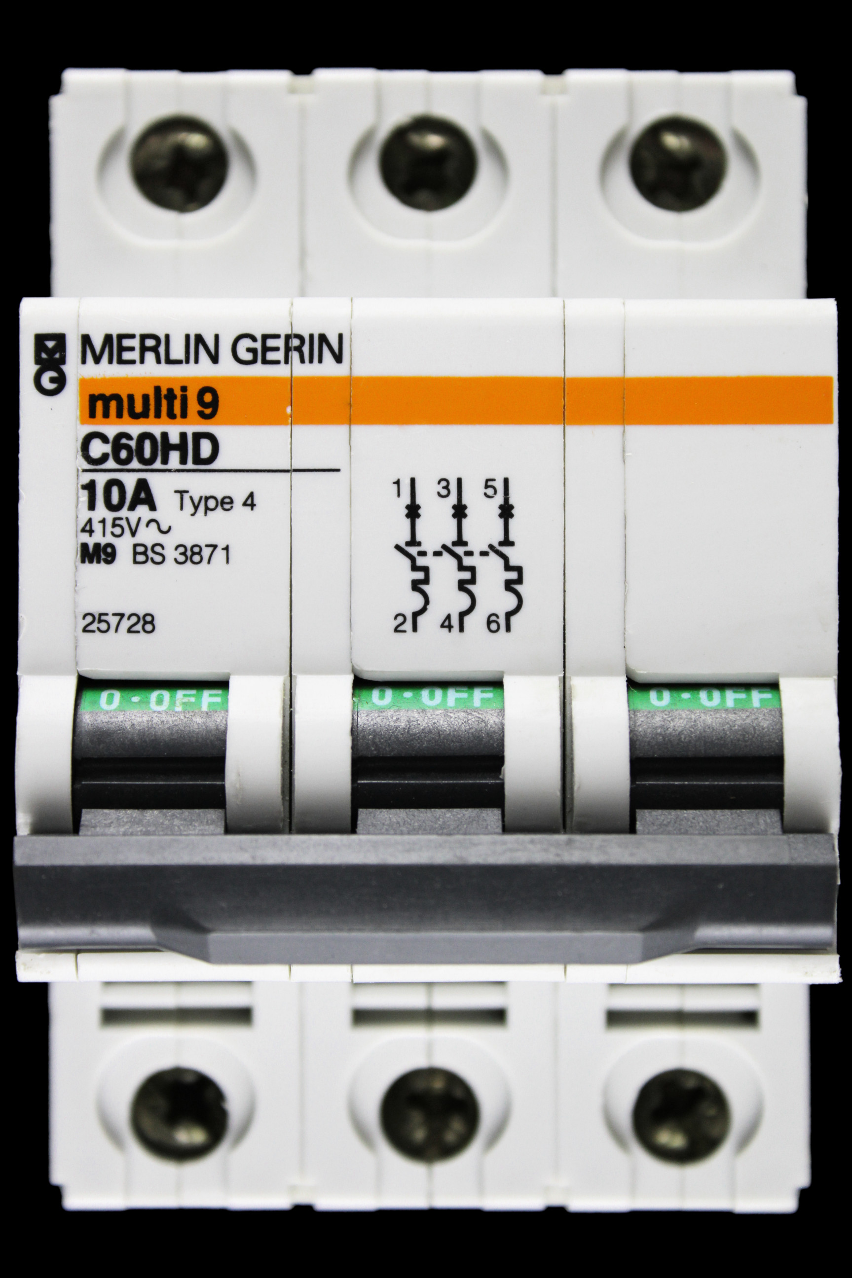 MERLIN GERIN 10 AMP TYPE 4 M9 TRIPLE POLE MCB CIRCUIT BREAKER C60HD 25728 MULTI9