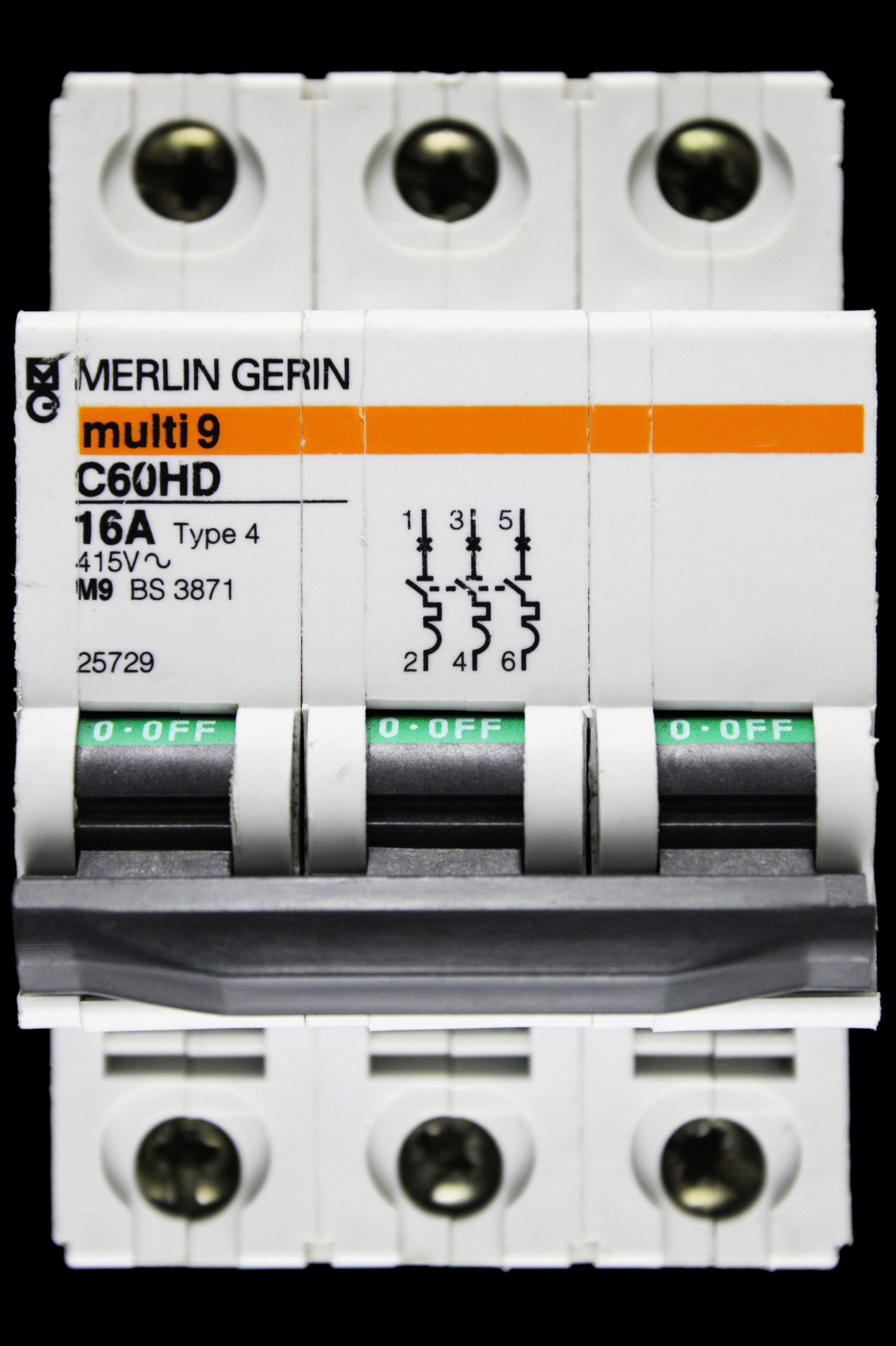 MERLIN GERIN 16 AMP TYPE 4 M9 TRIPLE POLE MCB CIRCUIT BREAKER C60HD 25729 MULTI9