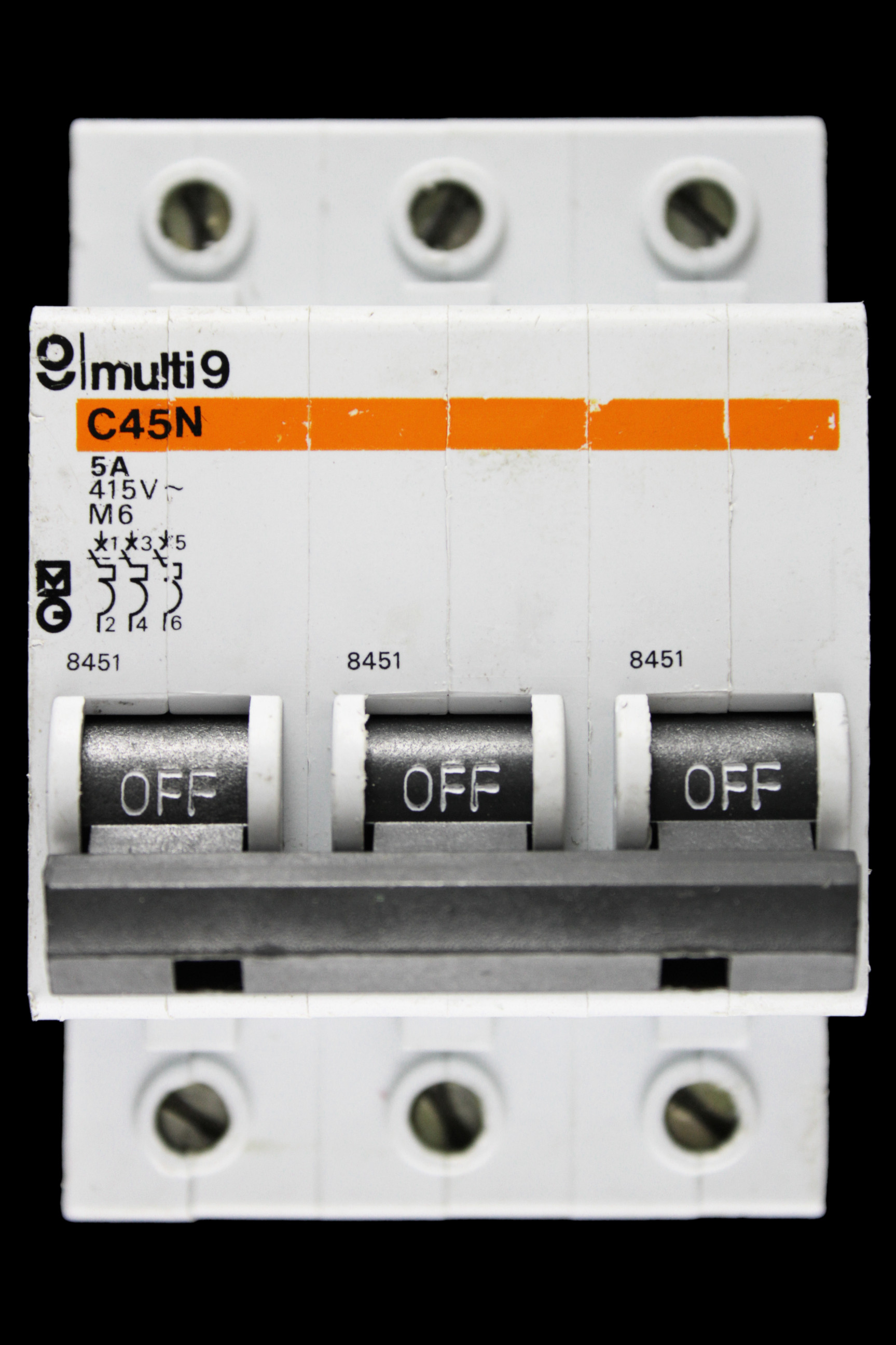 MERLIN GERIN 5 AMP TYPE 2 M6 TRIPLE POLE MCB CIRCUIT BREAKER C45N 8451