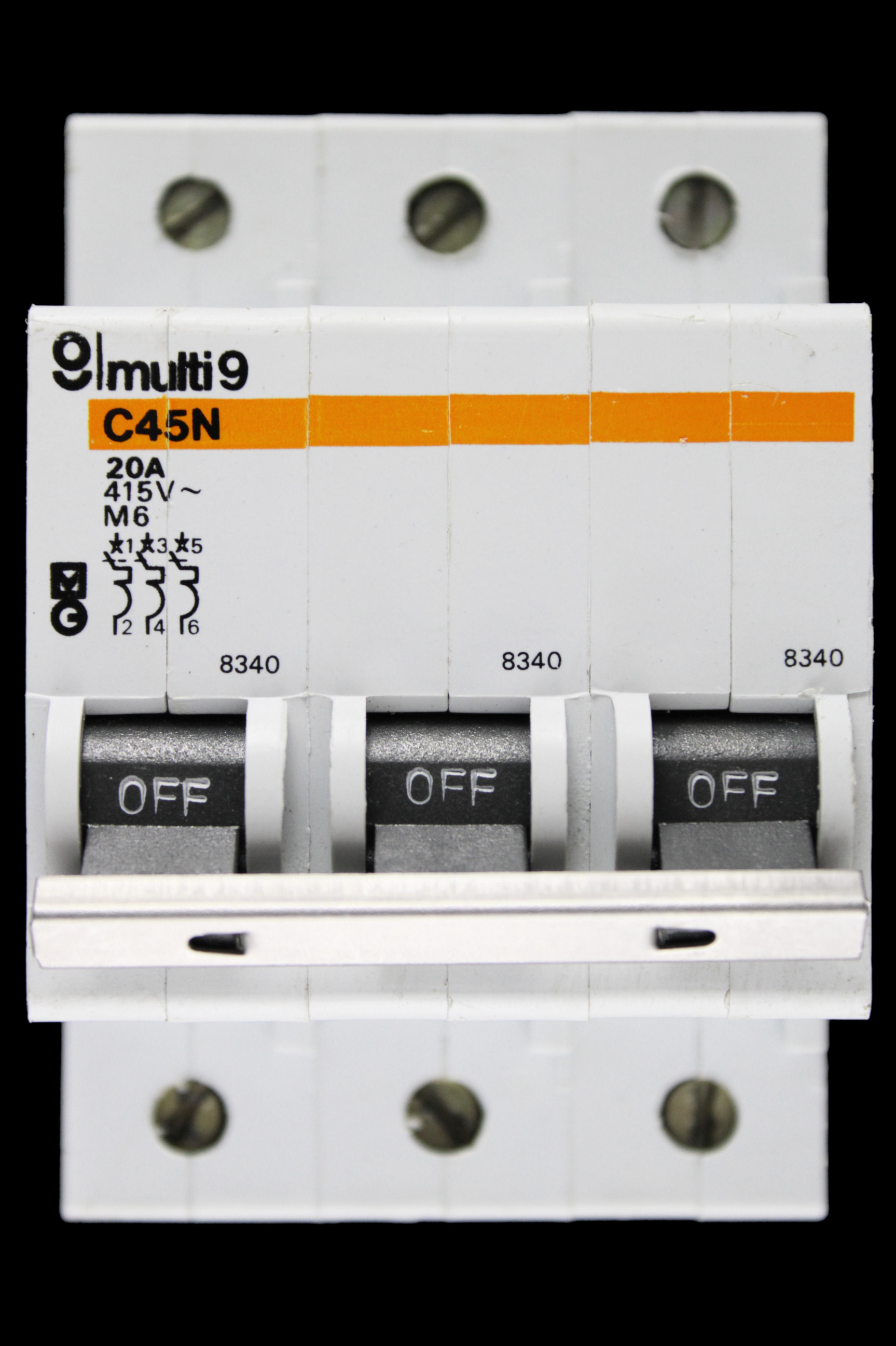 MERLIN GERIN 20 AMP TYPE 2 M6 TRIPLE POLE MCB CIRCUIT BREAKER C45N 8340
