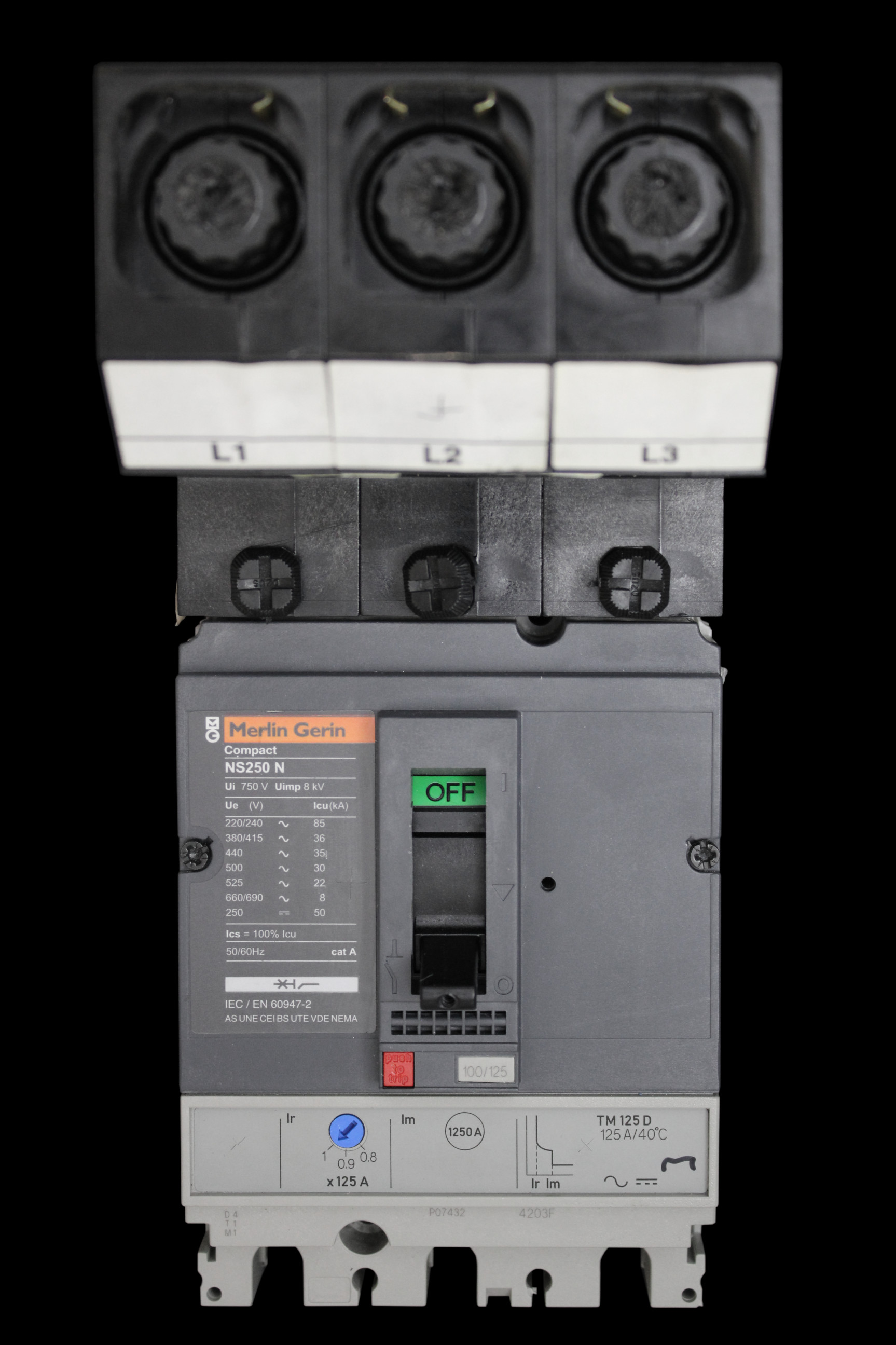 MERLIN GERIN 125 AMP 36kA TRIPLE POLE MCCB MGP1253 NS250N