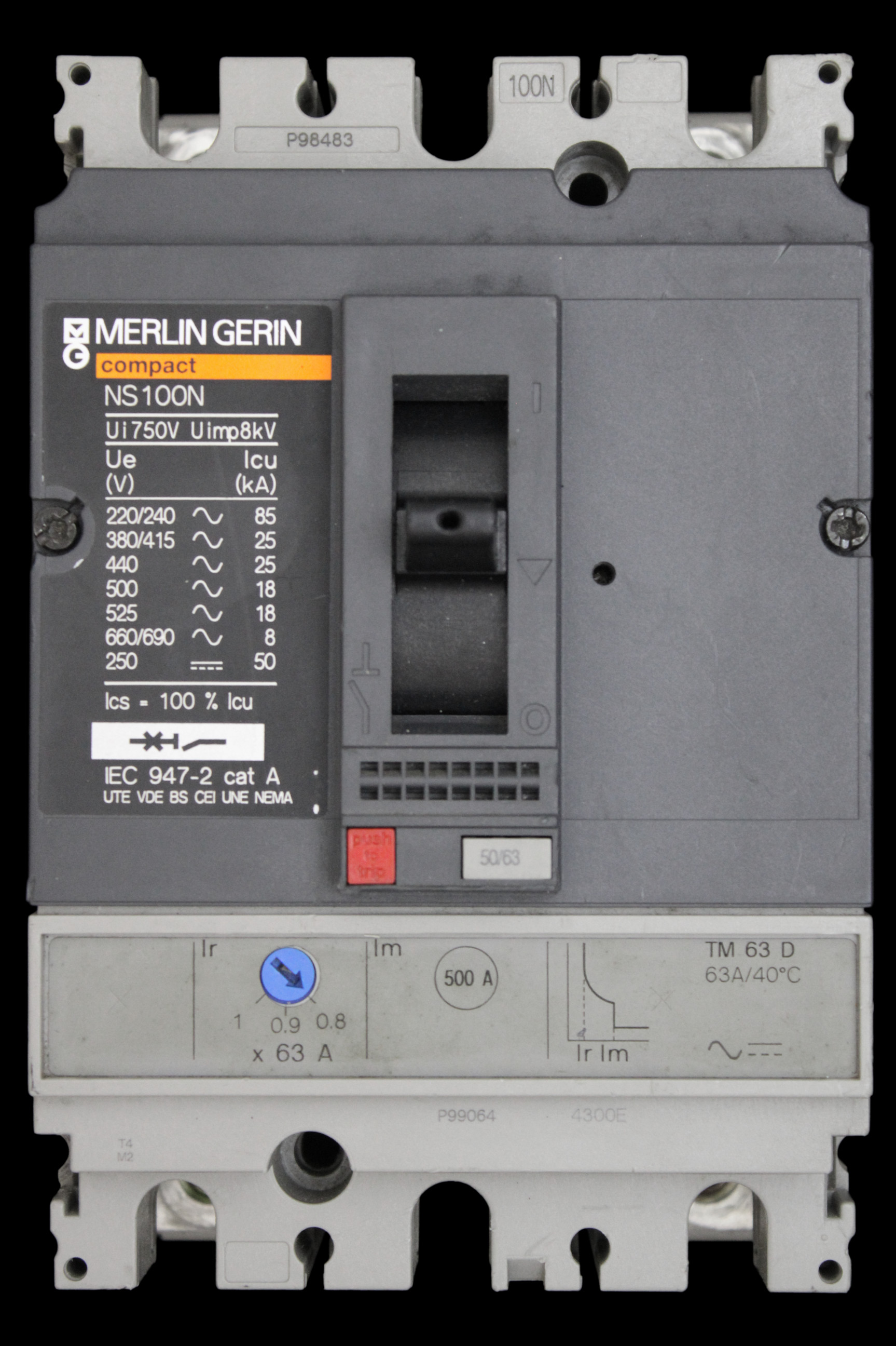 MERLIN GERIN 63 AMP 25kA DOUBLE POLE MCCB NS100N TM63D