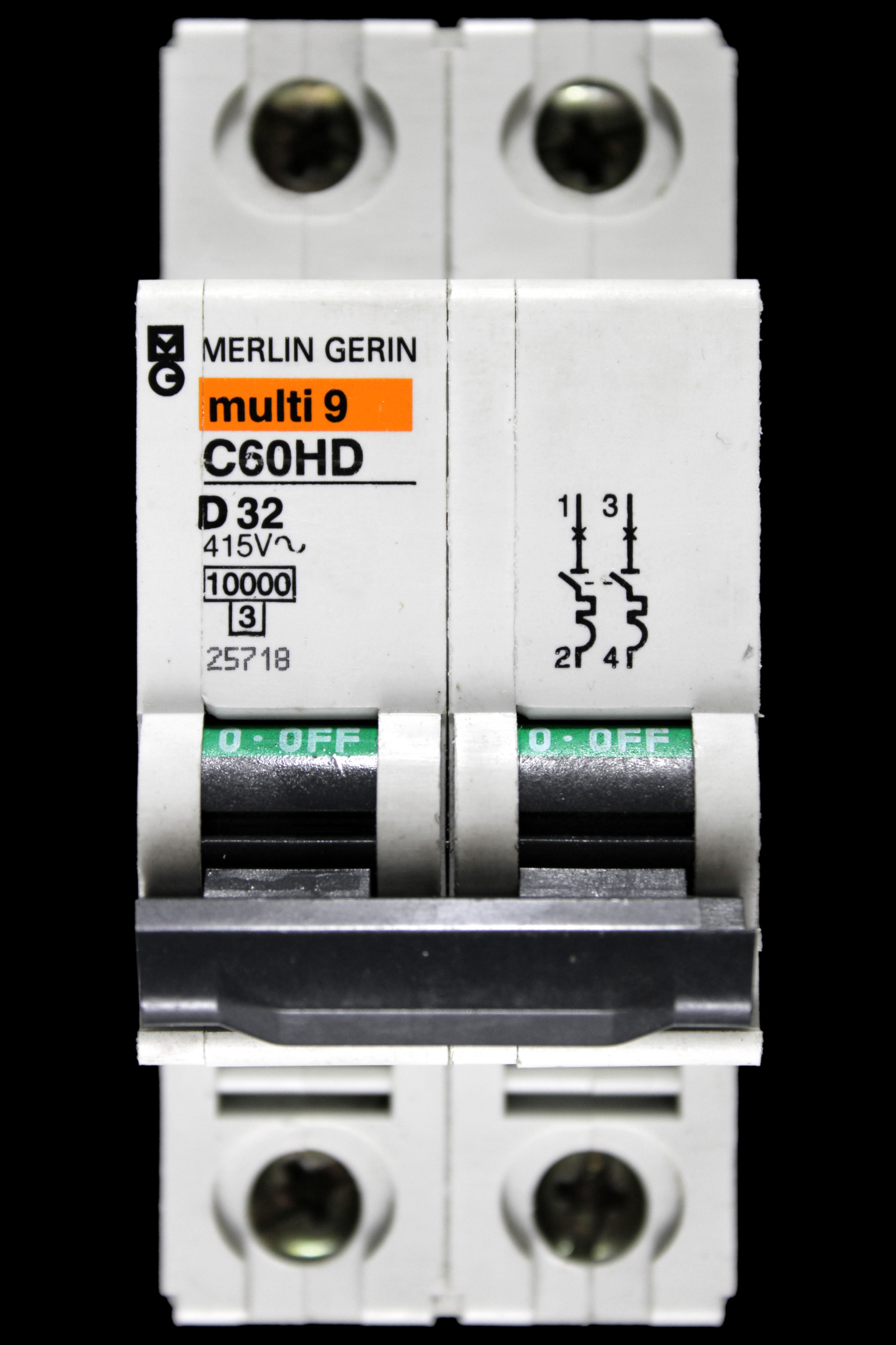 MERLIN D 32 MCB DOUBLE POLE 10kA CIRCUIT BREAKER C60HD 25718