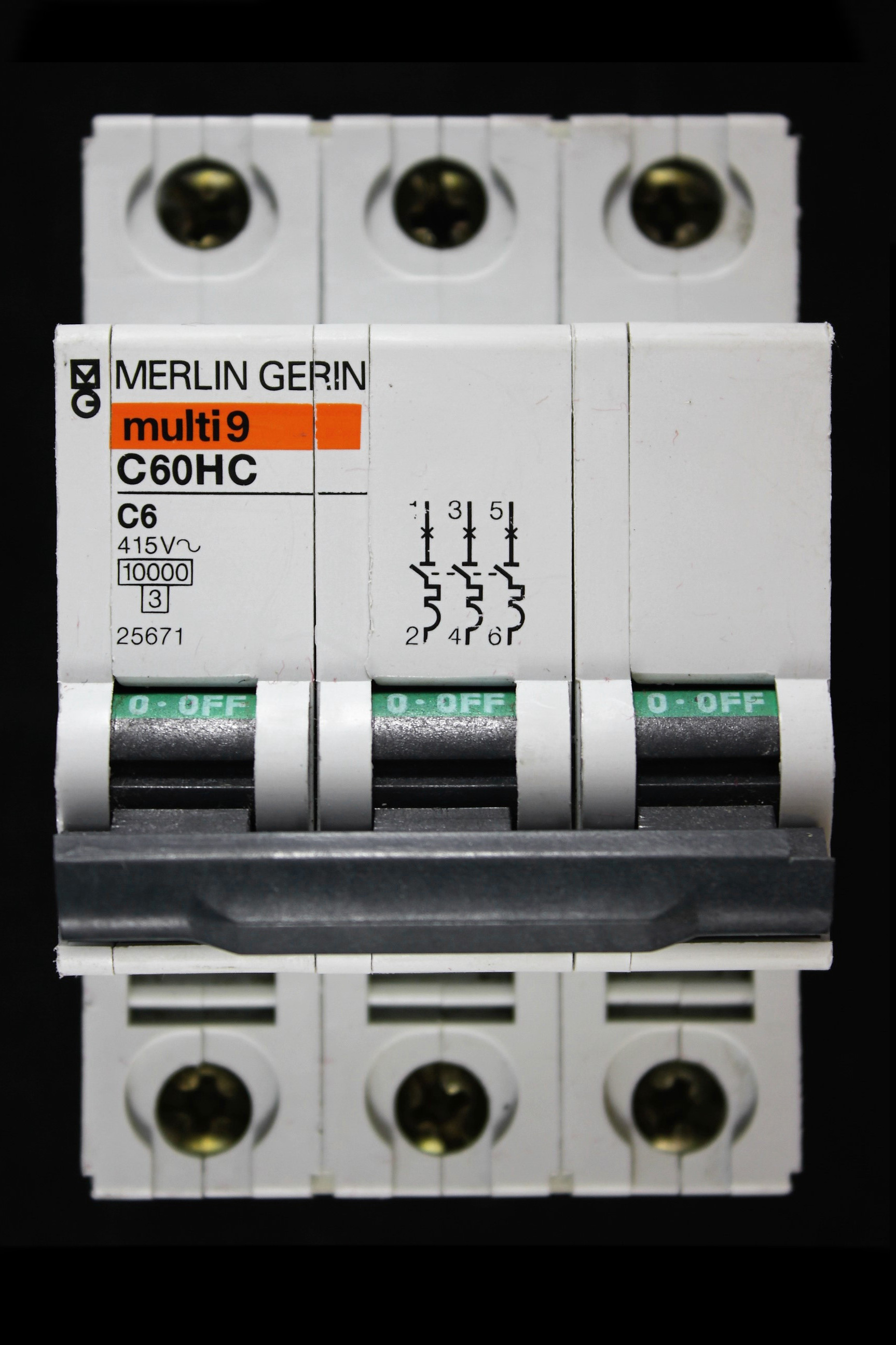 MERLIN GERIN 6 AMP CURVE C 10kA TRIPLE POLE MCB CIRCUIT BREAKER C60HC 25671
