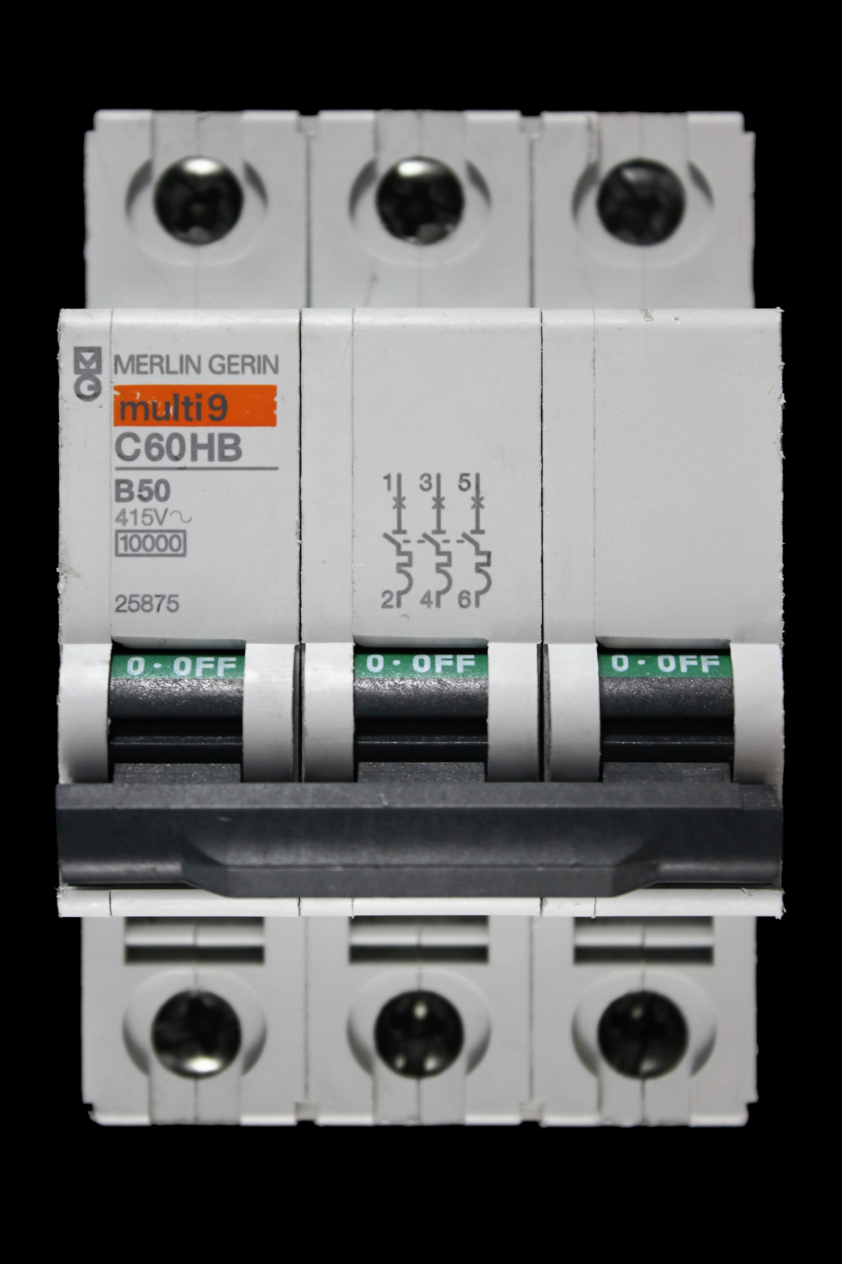 MERLIN GERIN 50 AMP CURVE B 10kA TRIPLE POLE MCB CIRCUIT BREAKER C60HB 25875