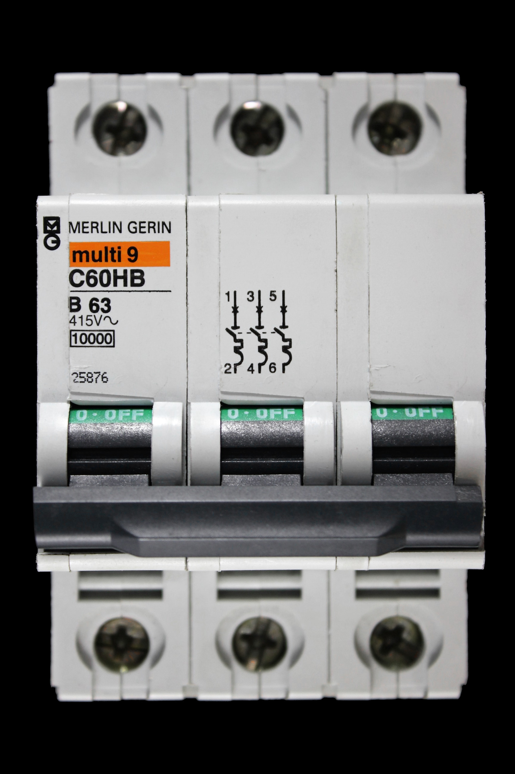 MERLIN GERIN 63 AMP CURVE B 10kA TRIPLE POLE MCB CIRCUIT BREAKER C60HB 25876
