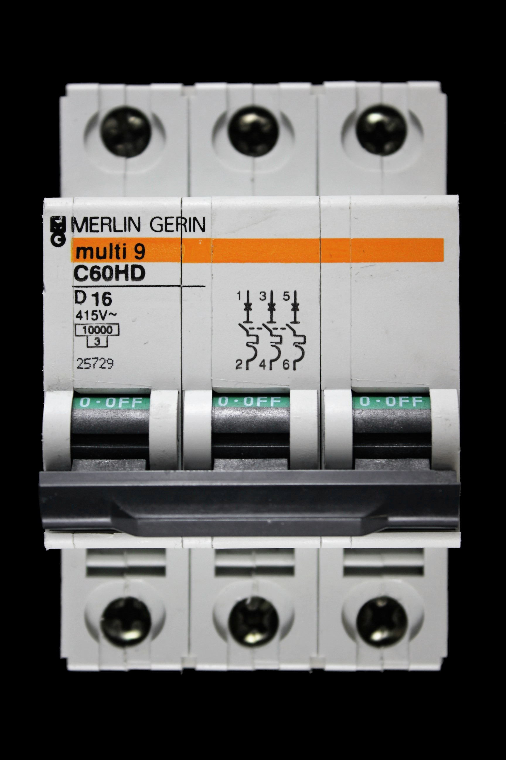 MERLIN GERIN 16 AMP CURVE D 10kA TRIPLE POLE MCB CIRCUIT BREAKER C60HD 25729