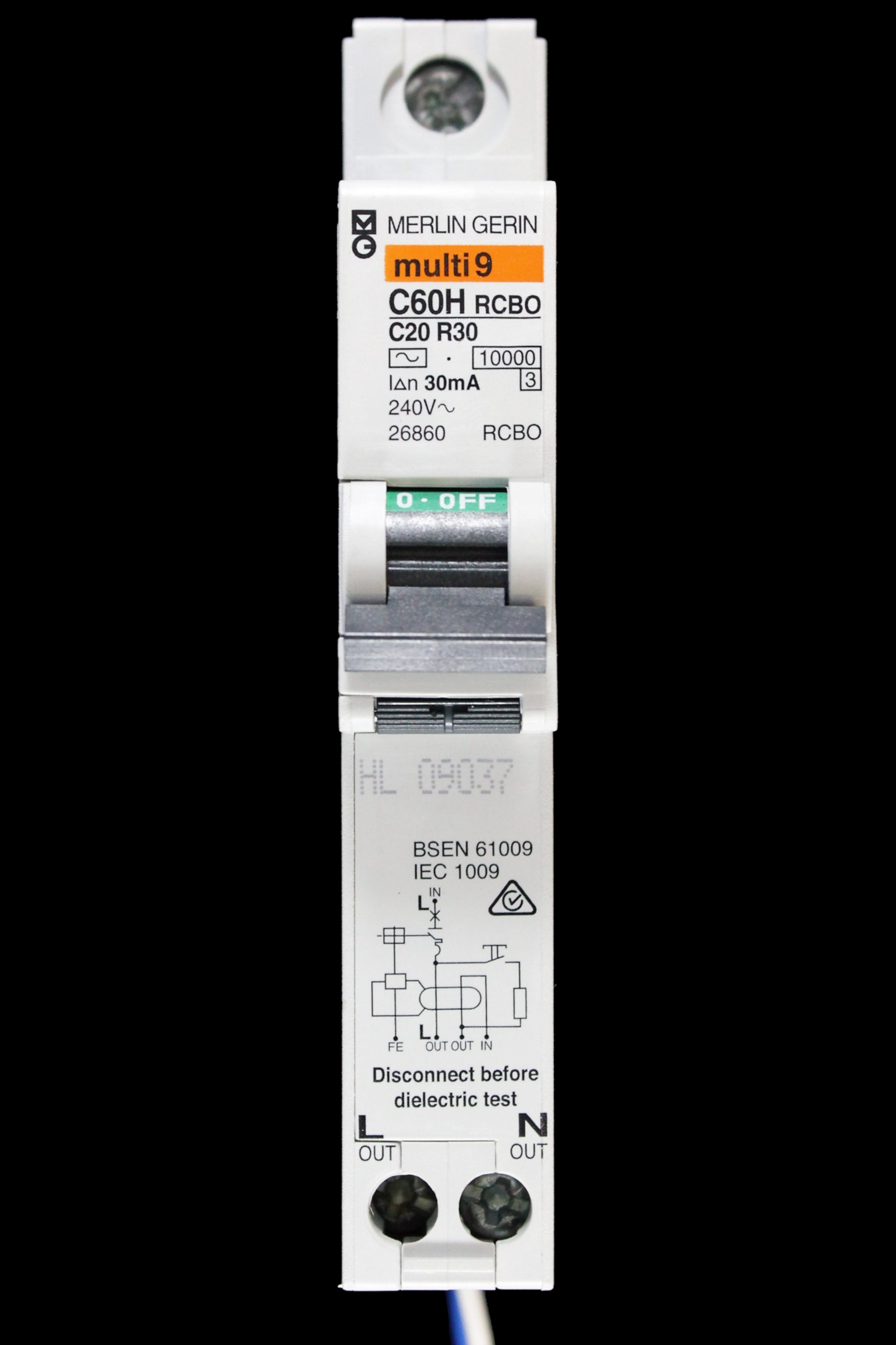 MERLIN GERIN 20 AMP CURVE C 10kA 30mA RCBO TYPE AC C60HC20R30 26860