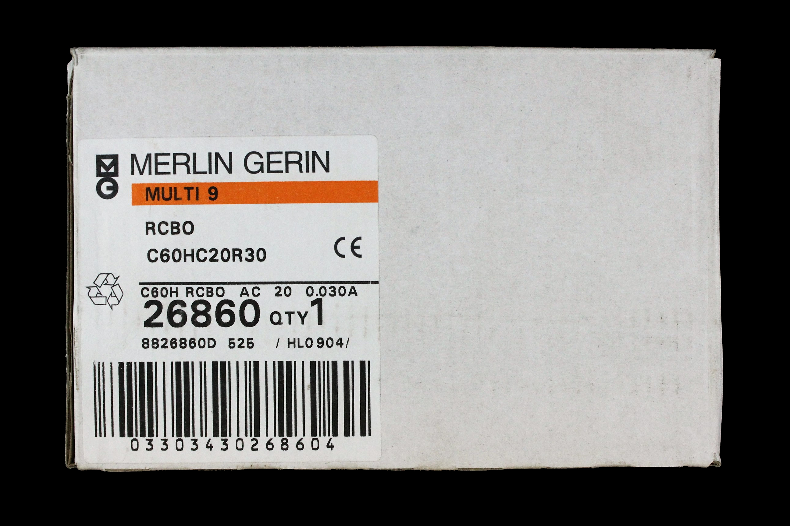 MERLIN GERIN 20 AMP CURVE C 10kA 30mA RCBO TYPE AC C60HC20R30 26860
