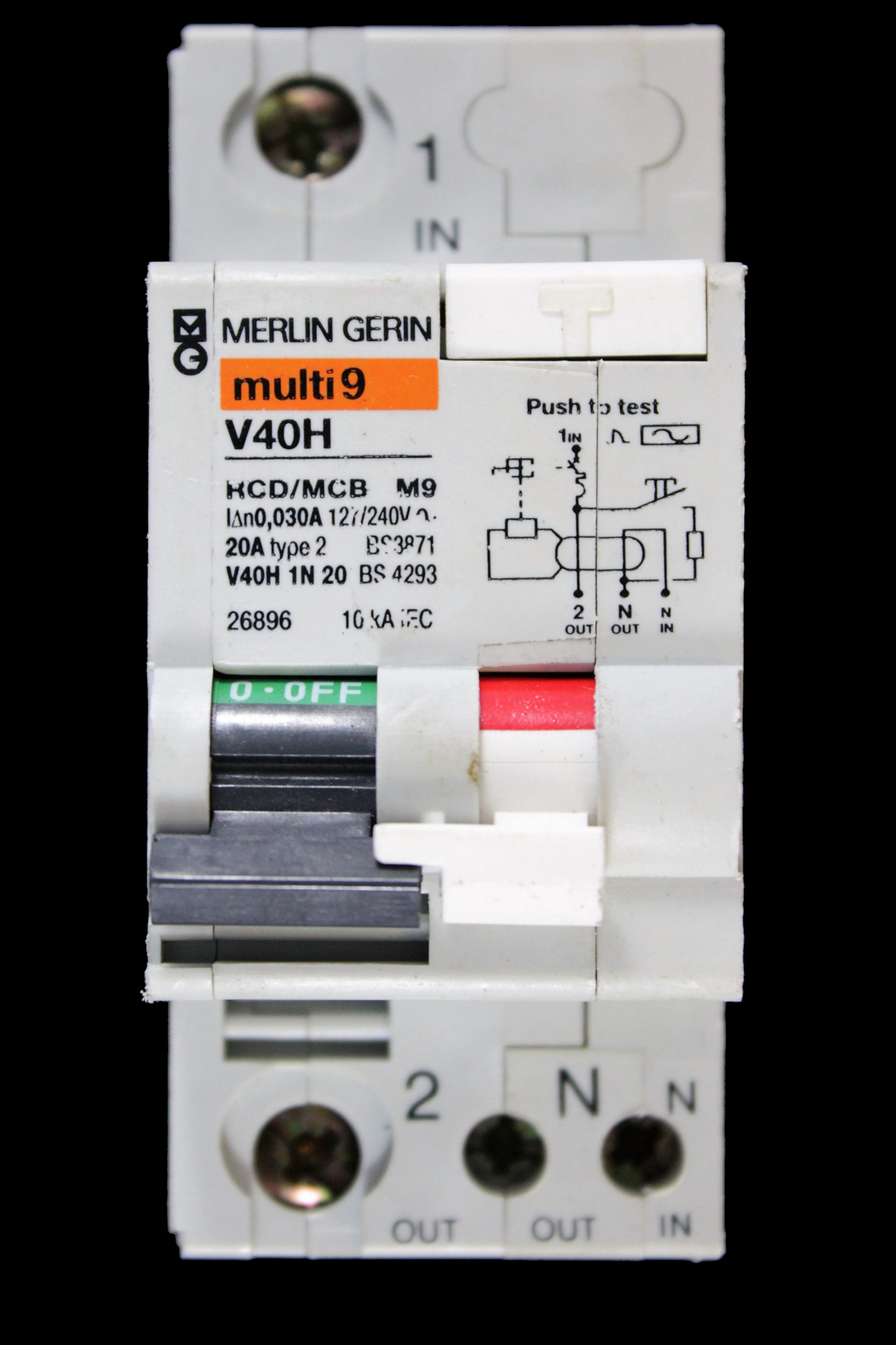 MERLIN GERIN 20 AMP TYPE 2 M9 30mA DOUBLE POLE MCB/RCD RCBO V40H 26896