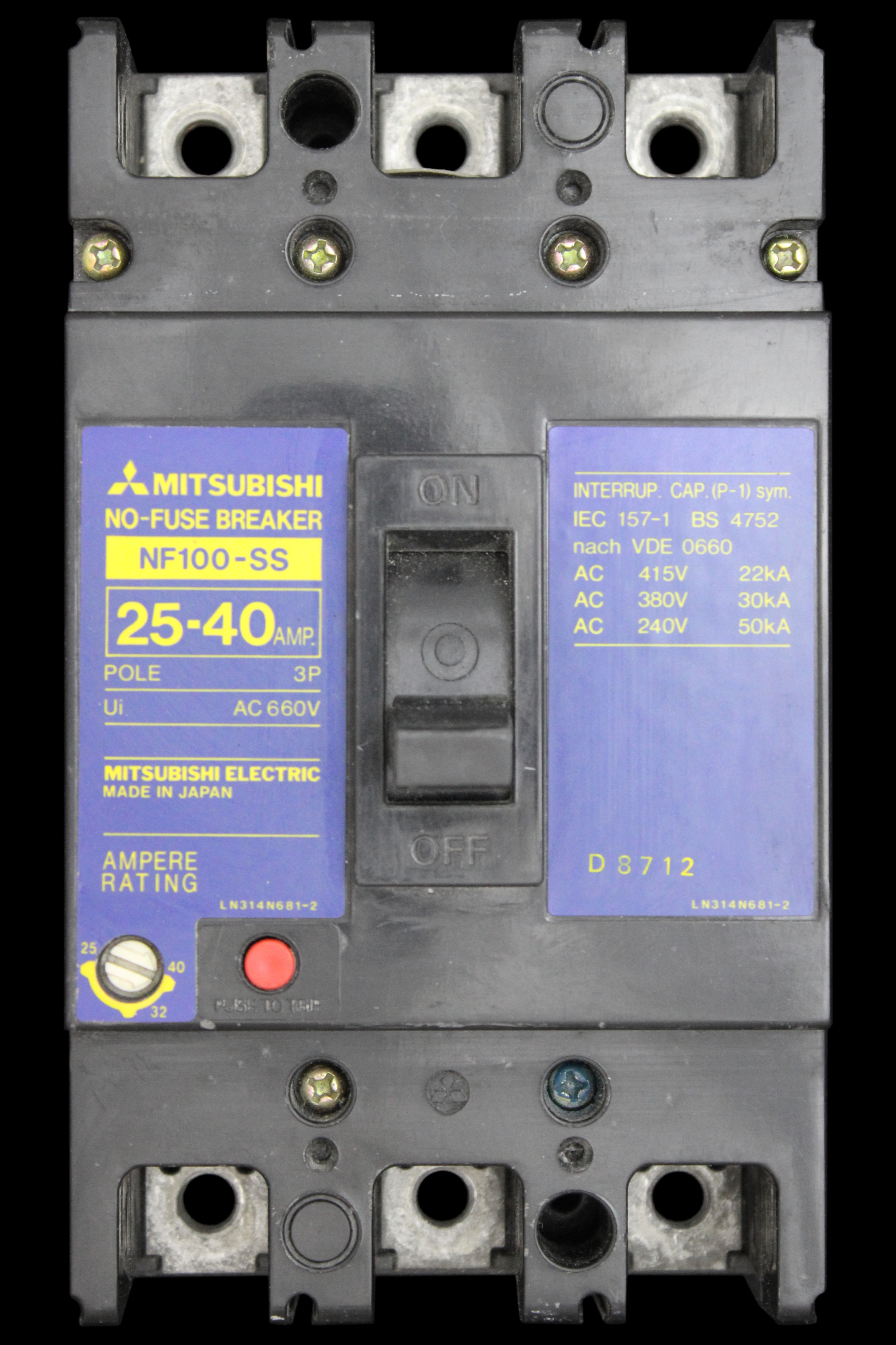 MITSUBISHI 40 MCCB TRIPLE POLE 22kA NO-FUSE BREAKER NF100-SS