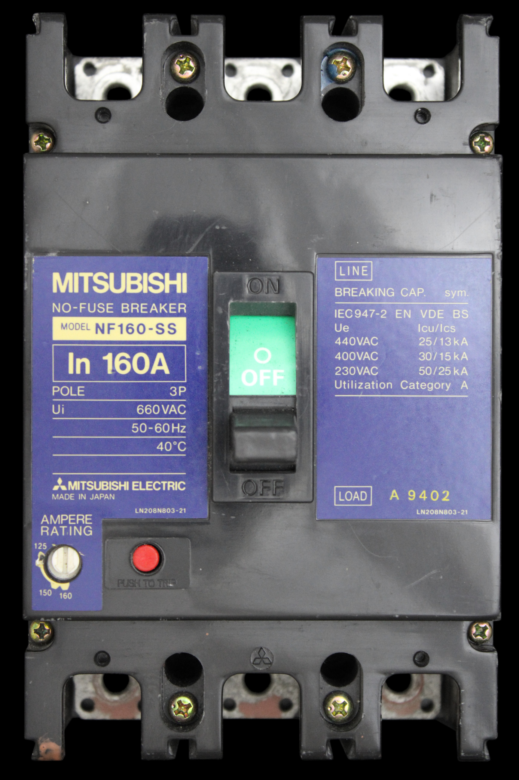 MITSUBISHI 160 MCCB TRIPLE POLE 30kA NO-FUSE BREAKER NF160-SS
