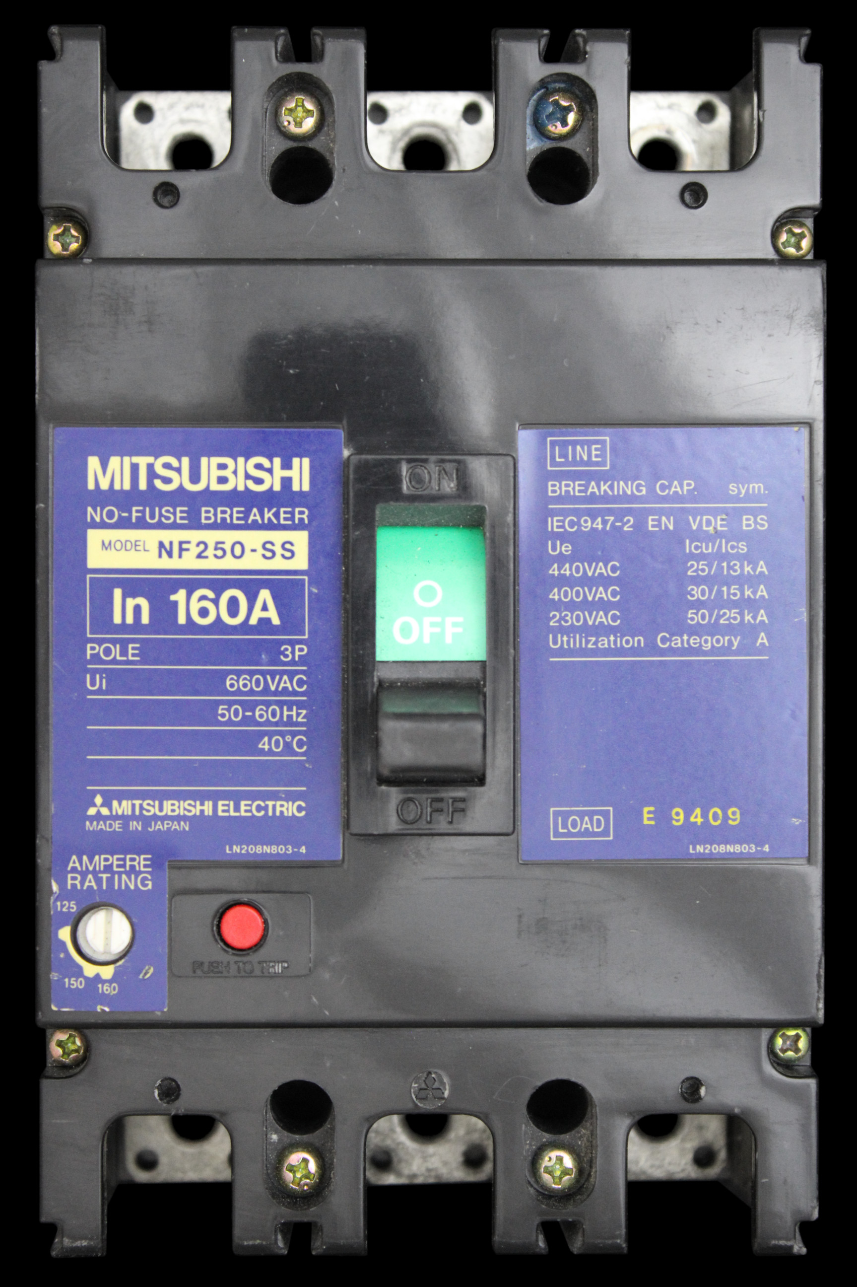 MITSUBISHI 160 MCCB TRIPLE POLE 30kA NO-FUSE BREAKER NF250-SS