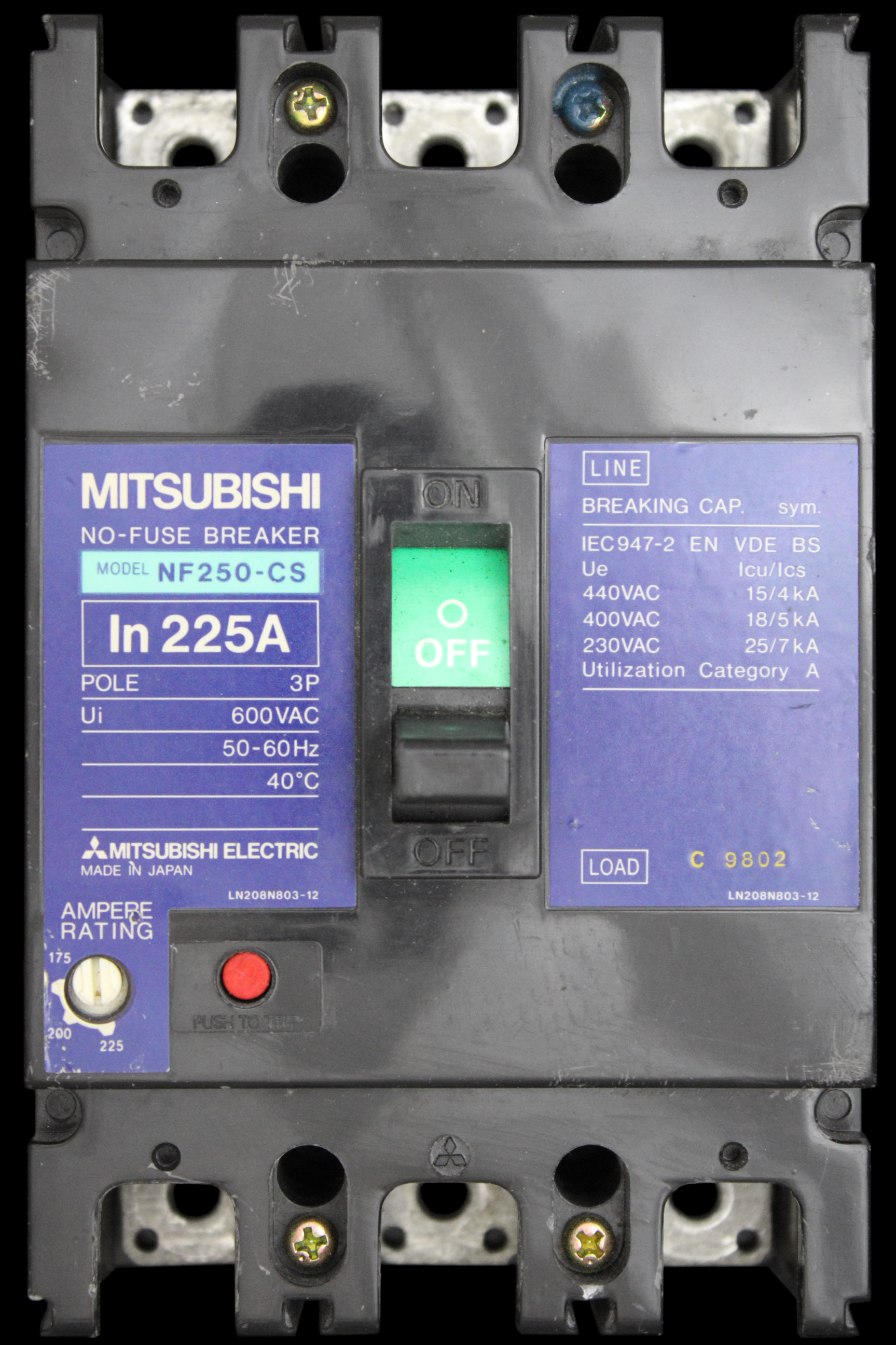 MITSUBISHI 225 MCCB TRIPLE POLE 18kA NO-FUSE BREAKER NF250-CS