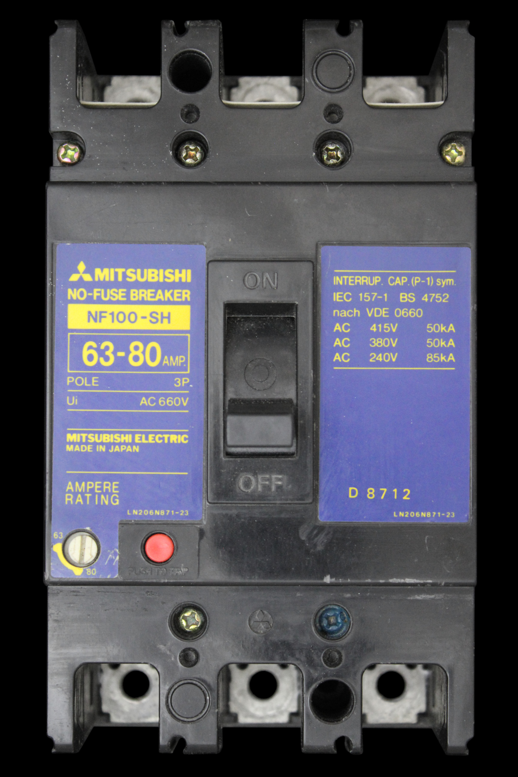 MITSUBISHI 80 MCCB TRIPLE POLE 50kA NO-FUSE BREAKER NF100-SH