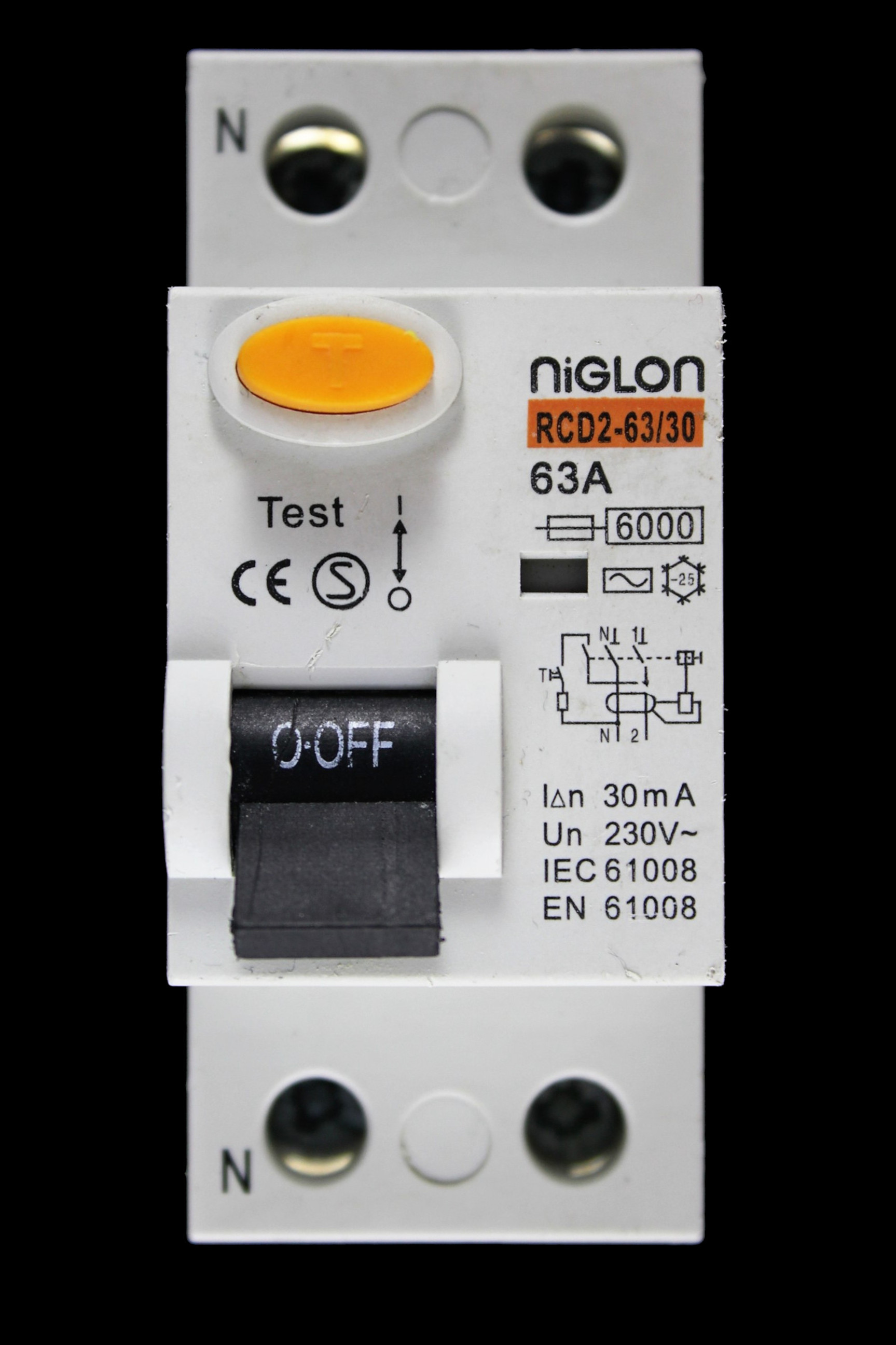 NIGLON 63 AMP 30mA DOUBLE POLE RCCB RCD TYPE AC RCD263/30 Used Circuit Breaker Specialists