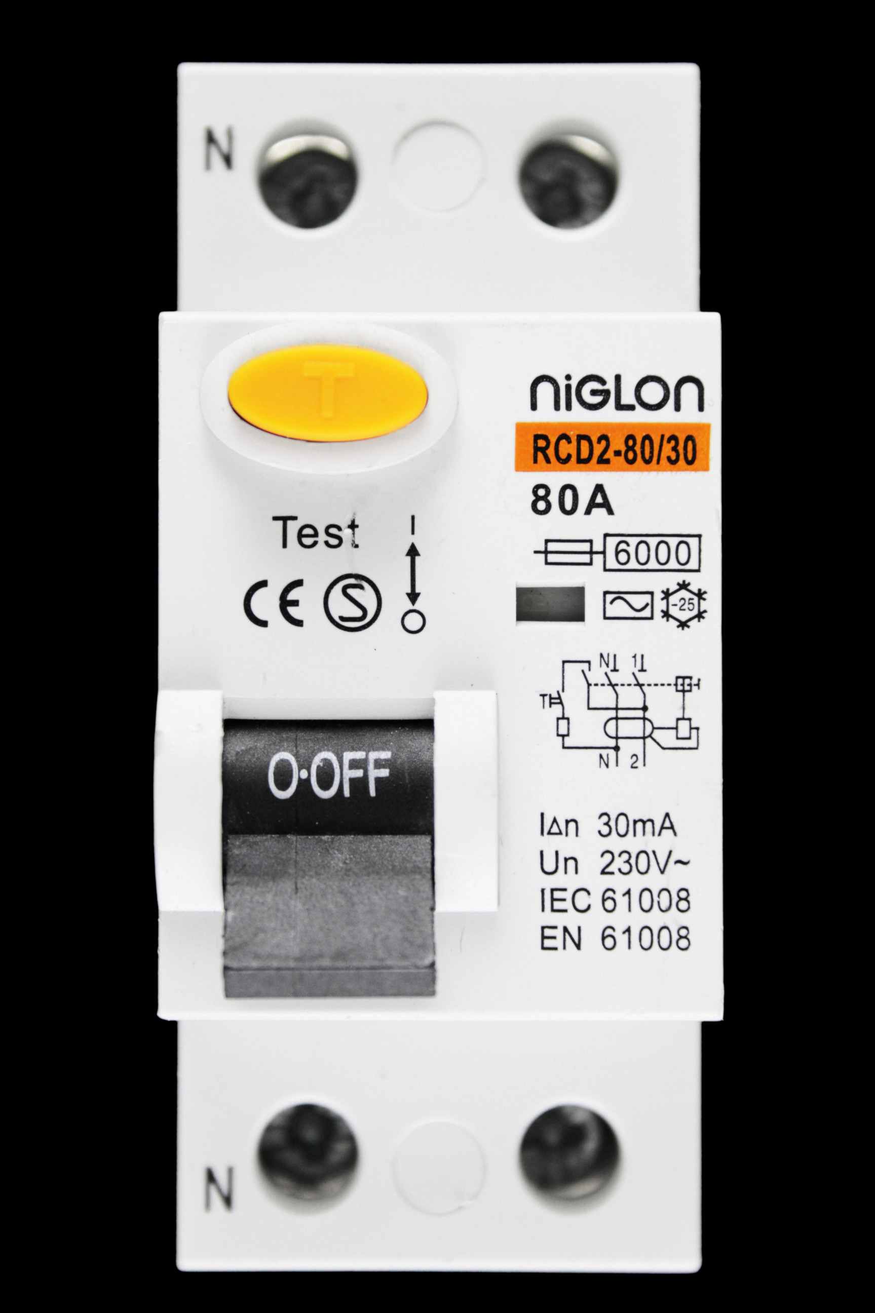 NIGLON 80 AMP 30mA DOUBLE POLE RCD TYPE AC RCD280/30 New Circuit Breaker Specialists