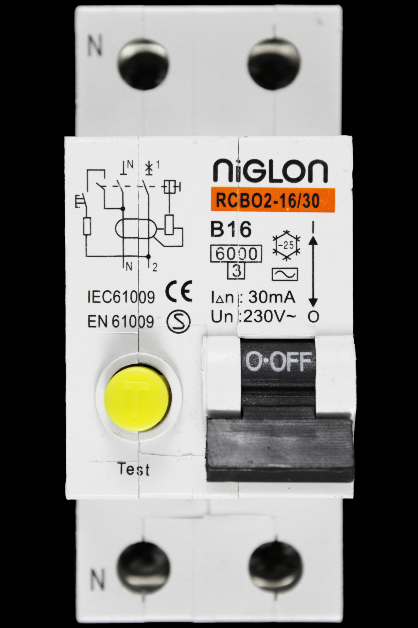 NIGLON 16 AMP CURVE B 6kA 30mA DOUBLE POLE RCBO TYPE AC RCBO2-16/30