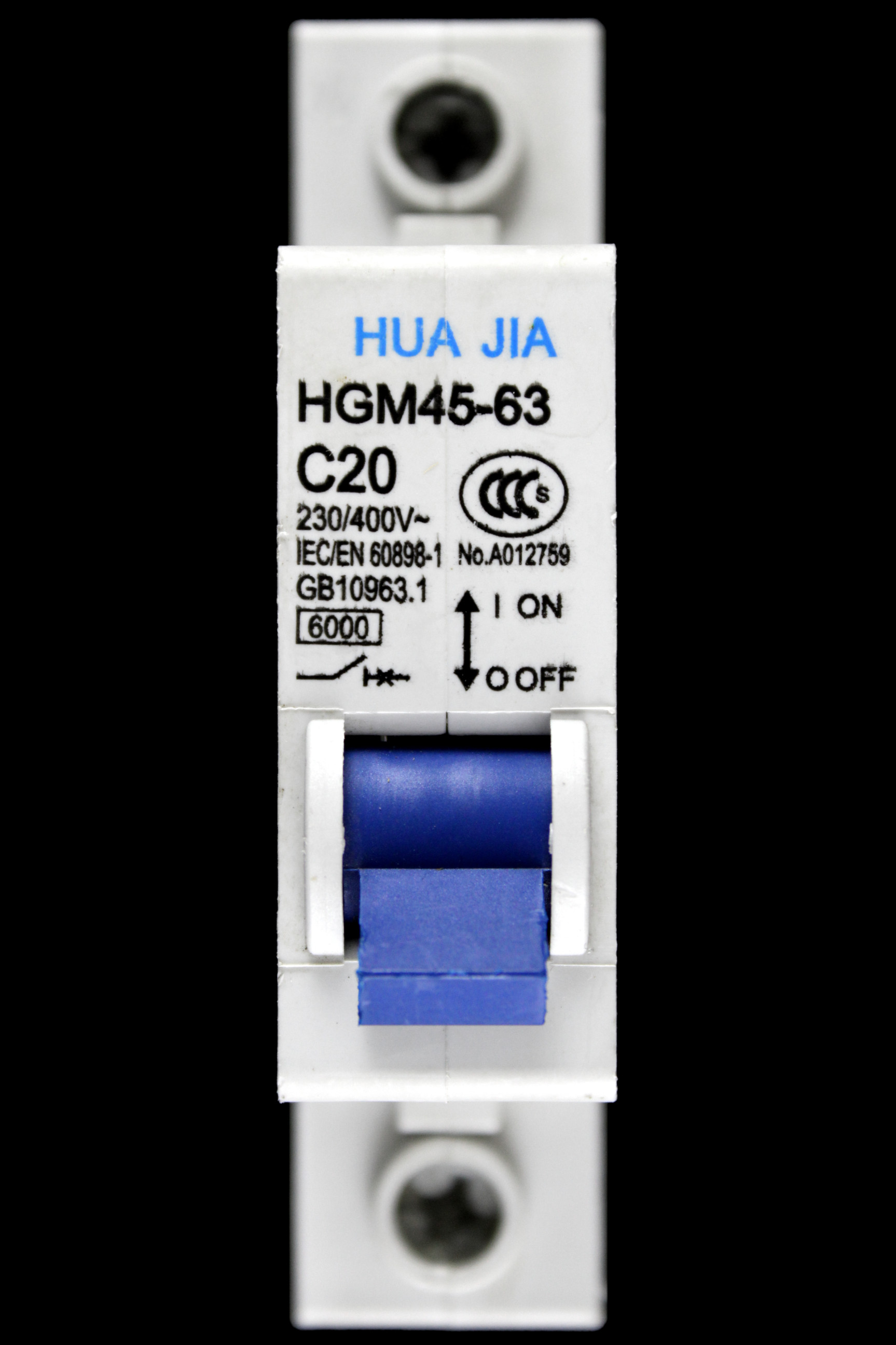 HUA JIA 20 AMP CURVE C 6kA MCB CIRCUIT BREAKER HGM45-63