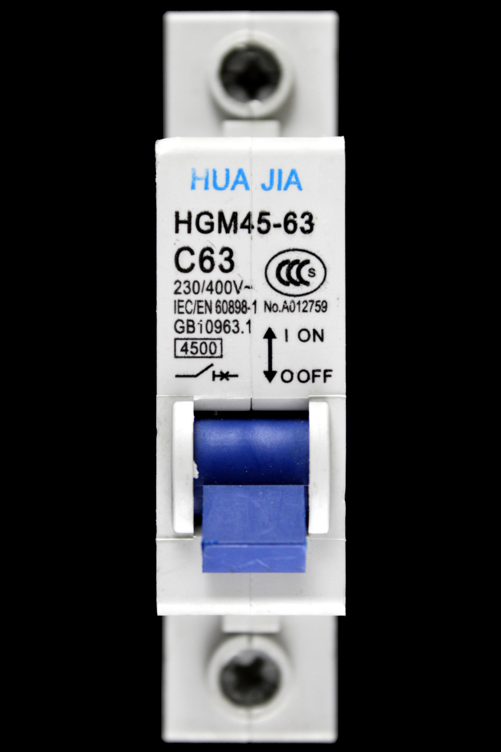 HUA JIA 63 AMP CURVE C 4.5kA MCB CIRCUIT BREAKER HGM45-63