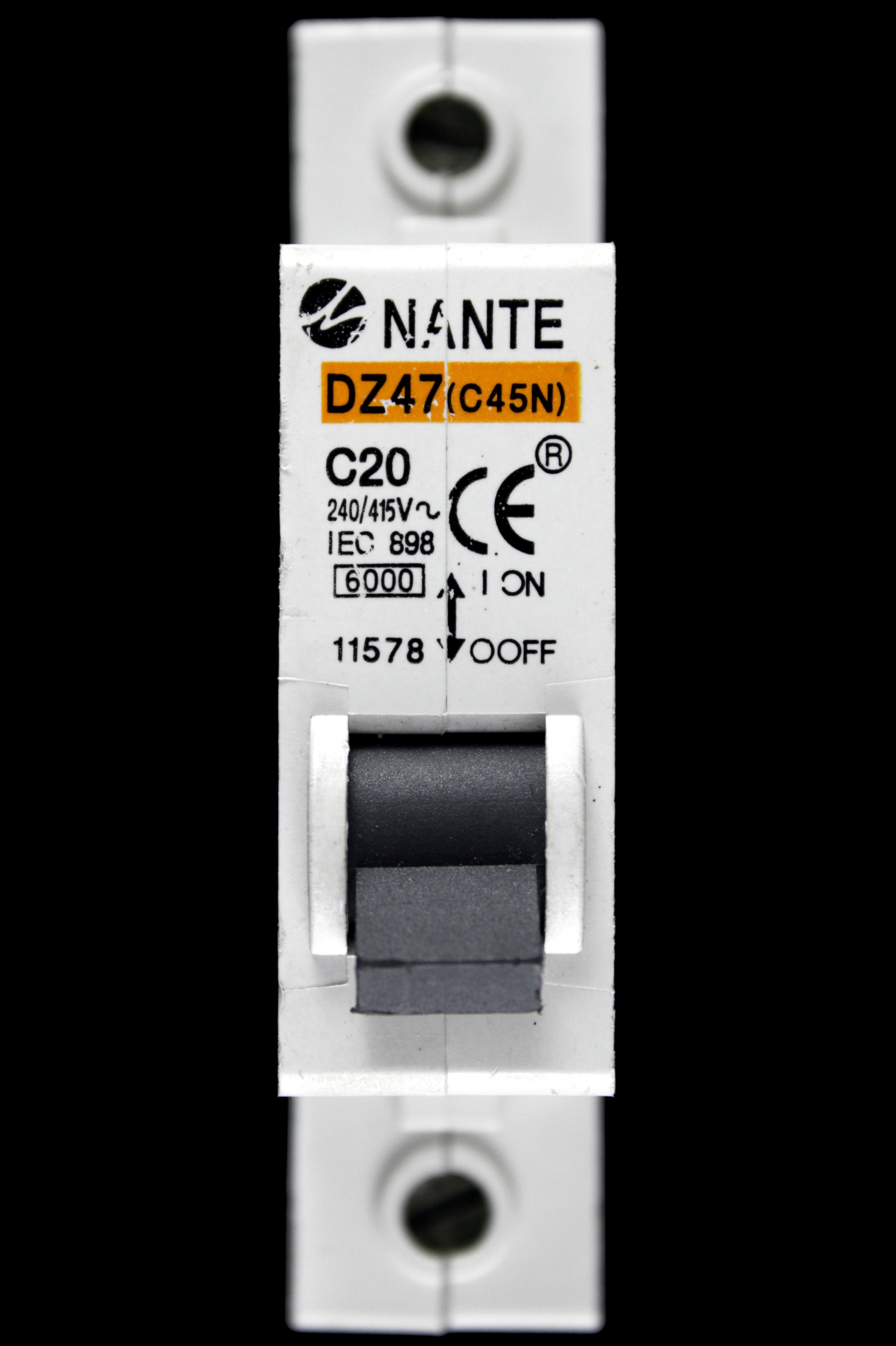 NANTE 20 AMP CURVE C 6kA MCB CIRCUIT BREAKER 11578 DZ47 (C45N)
