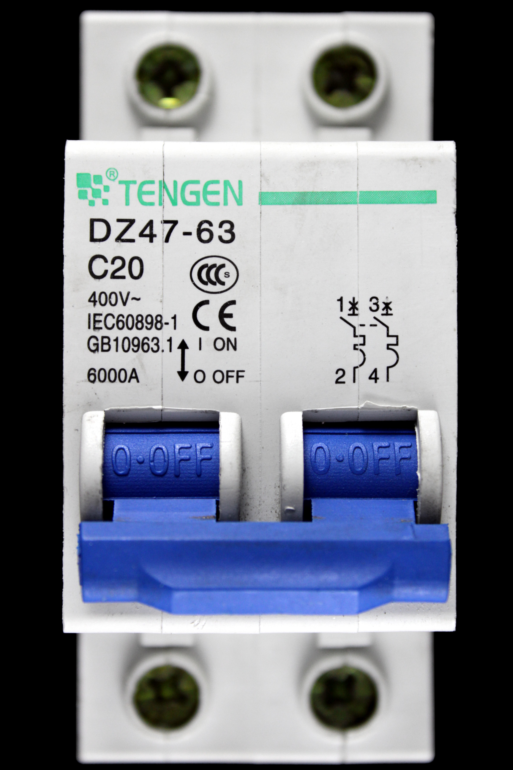 TENGEN 20 AMP CURVE C 6kA DOUBLE POLE MCB CIRCUIT BREAKER DZ47-63