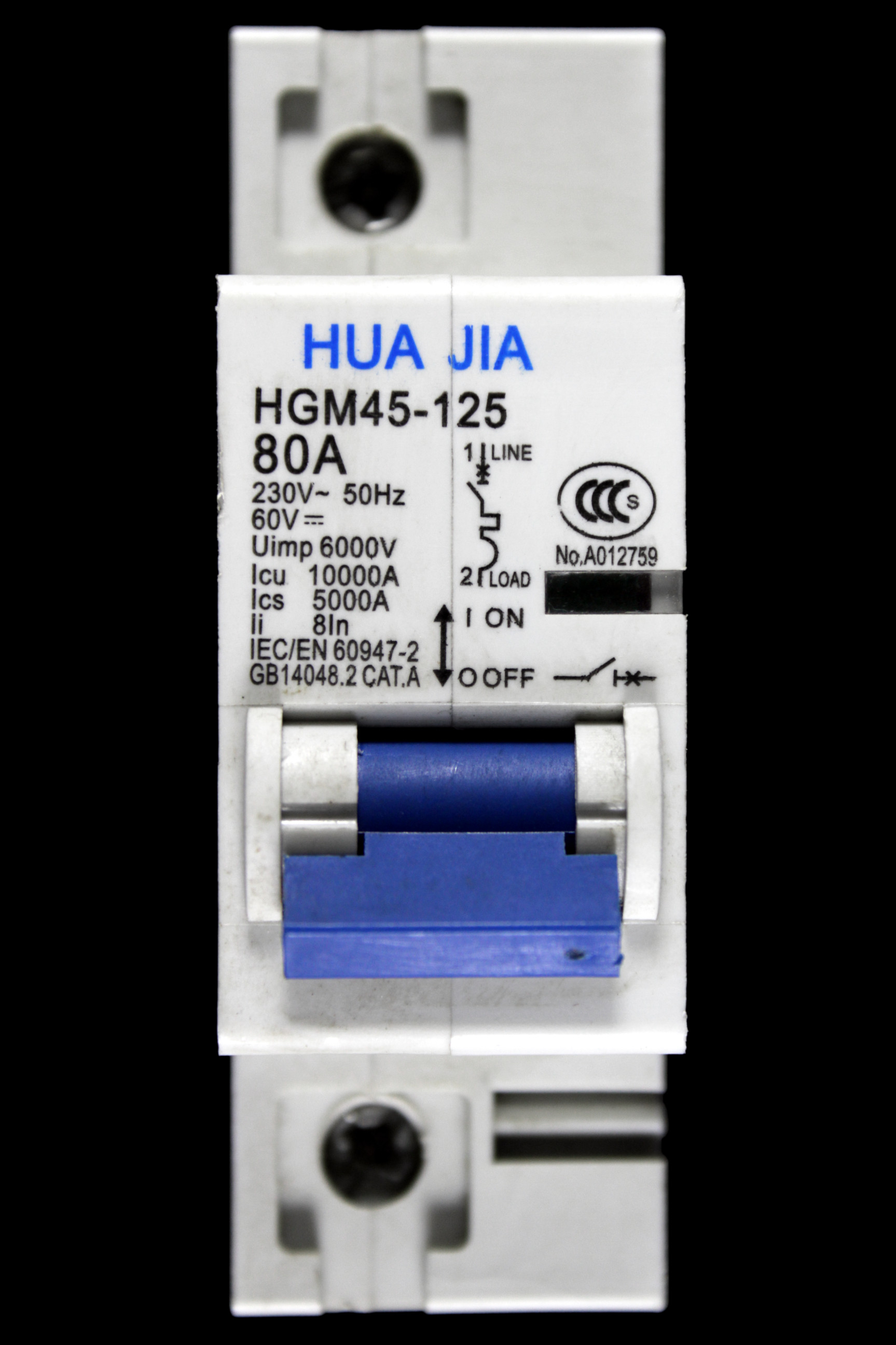 HUA JIA 80 AMP 10kA CIRCUIT BREAKER HGM45-125