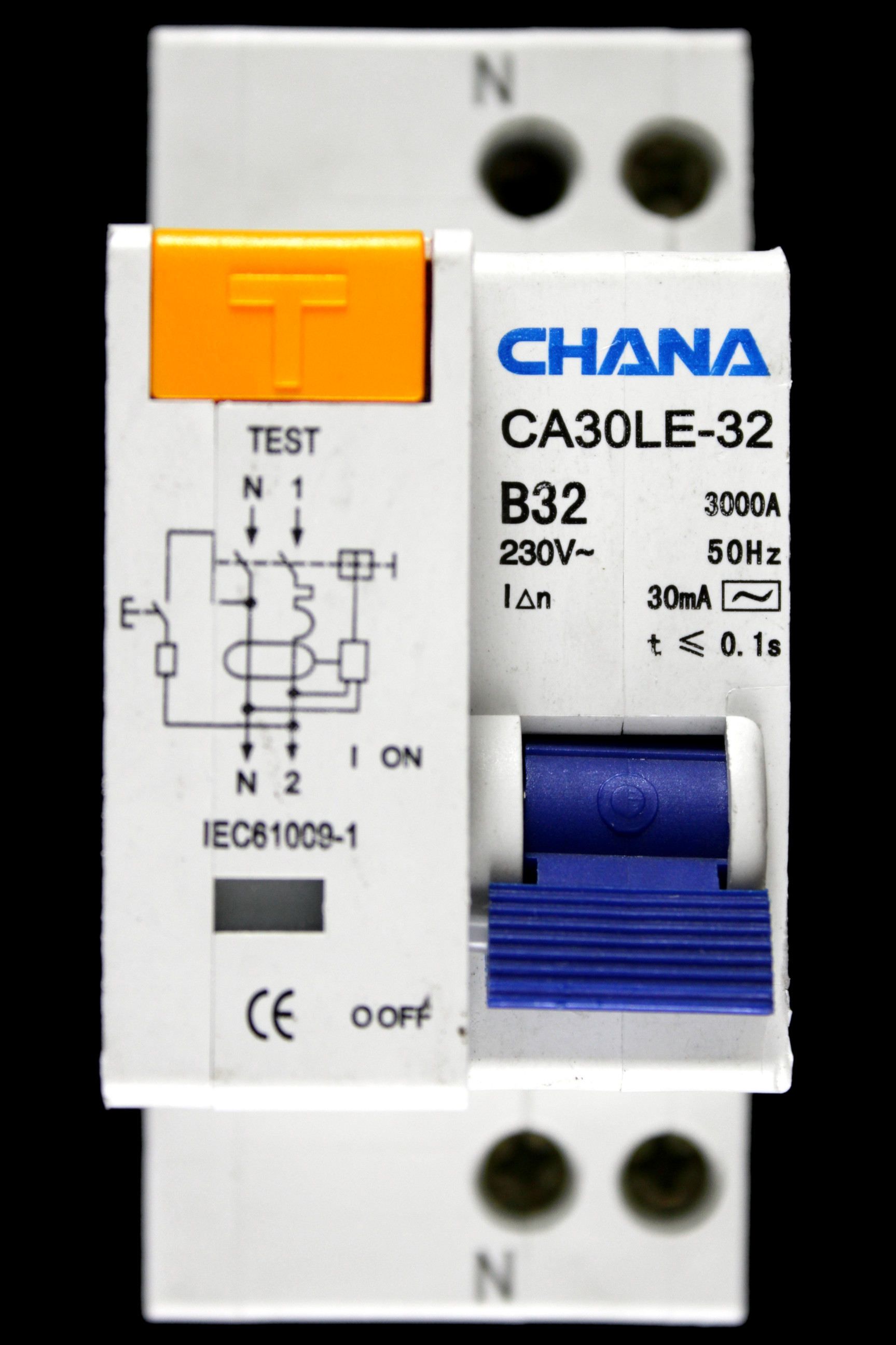 CHANA B 32 RCBO DOUBLE POLE 3kA 30mA TYPE AC CA30LE-32
