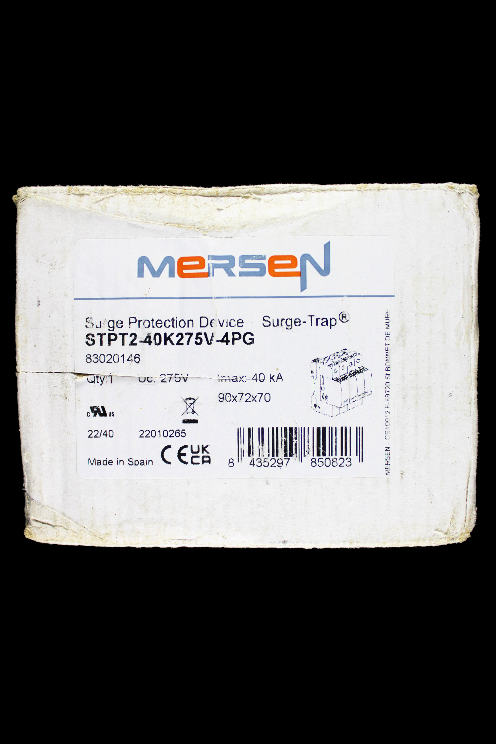 MERSEN SURGE ARRESTER PROTECTION DEVICE TRIPLE POLE & NEUTRAL STPT2-40K275V-4PG