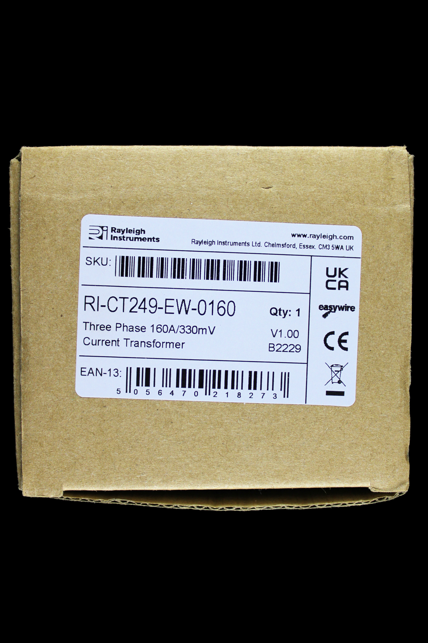 RAYLEIGH 160 AMP 330mV THREE PHASE CURRENT TRANSFORMER RI-CT249-EW