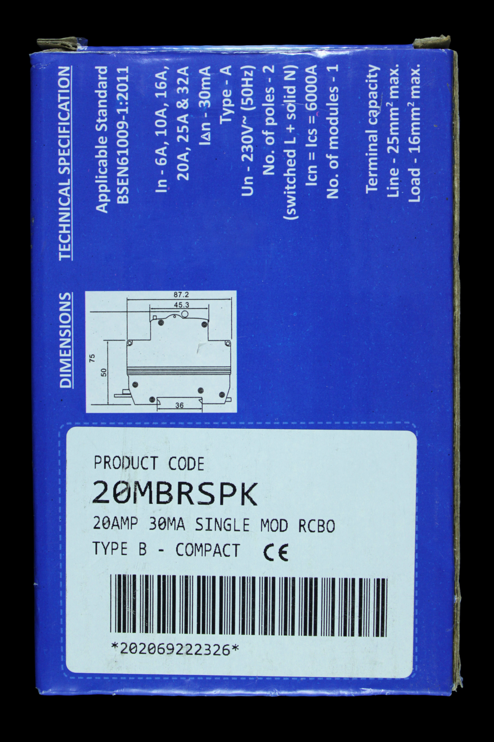 PROTEUS 20 AMP CURVE B 6kA 30mA RCBO TYPE A 20MBRSPK
