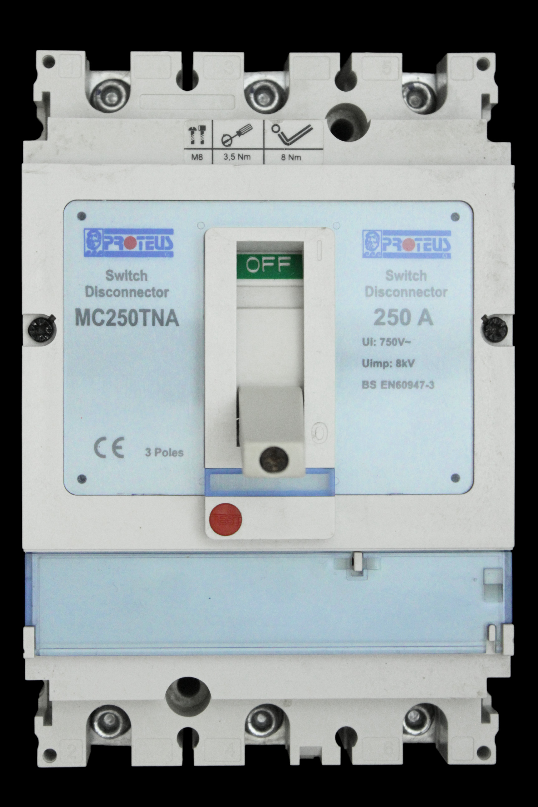 PROTEUS 250 AMP TRIPLE POLE MAIN SWITCH DISCONNECTOR MC250TNA