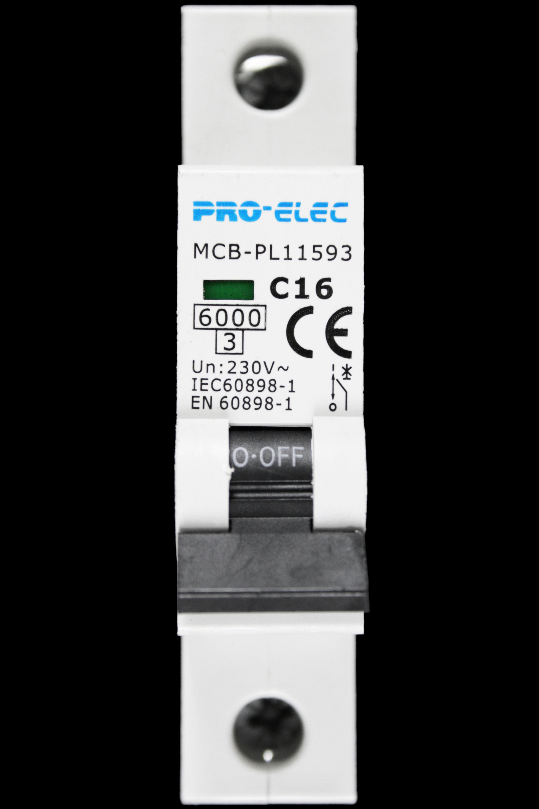 PRO-ELEC 16 AMP CURVE C 6kA MCB CIRCUIT BREAKER PL11593
